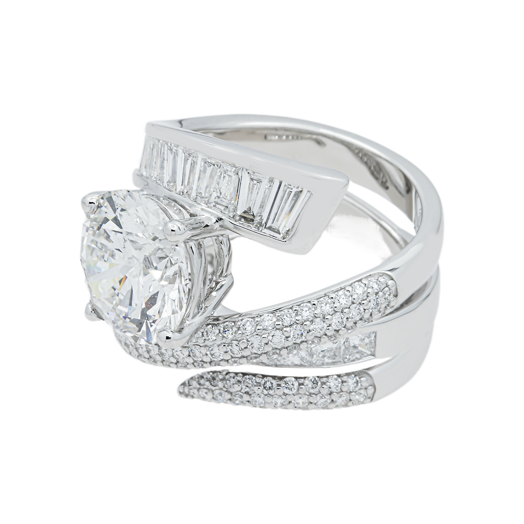 18K White Gold 4.15ct Round Diamond Wrap Ring 7.01ctw