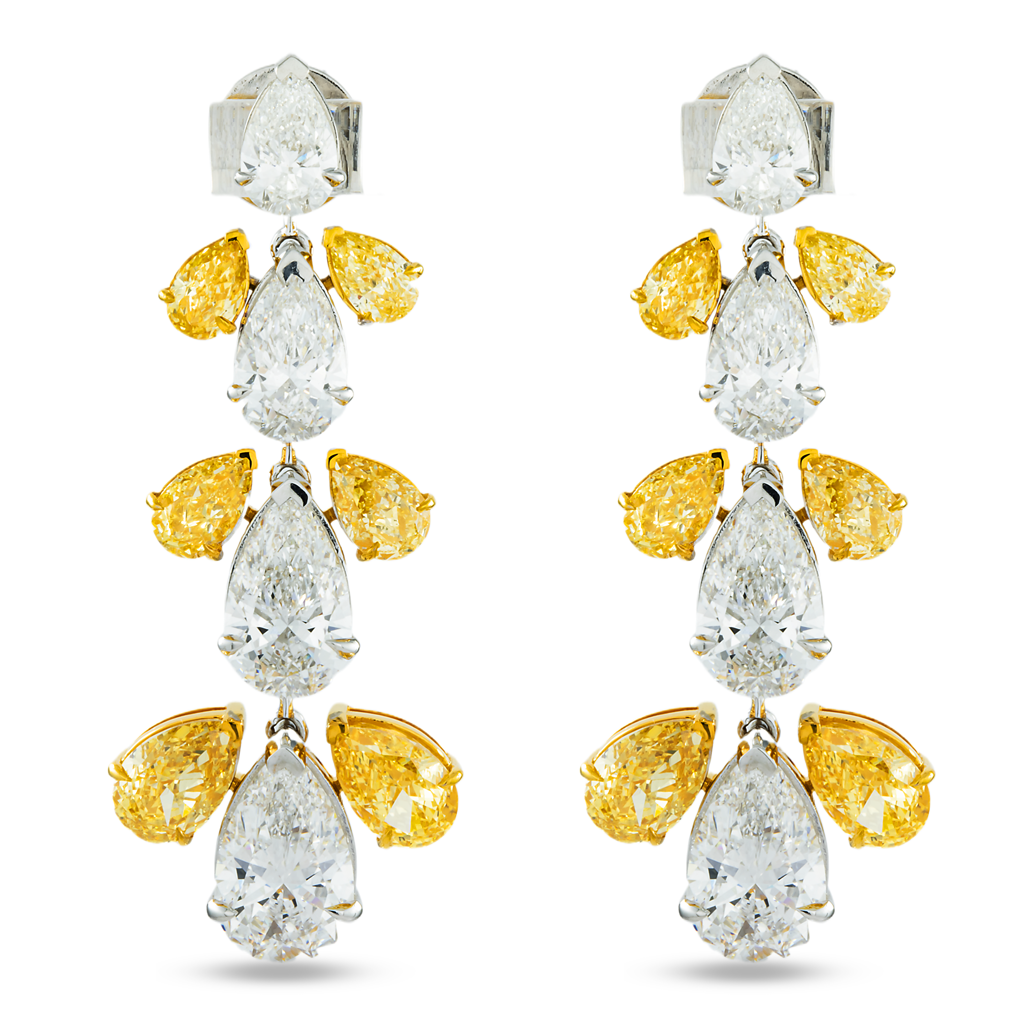 IGI 14K two tone Pear Cut Fancy Yellow & White Diamond 17.41ct