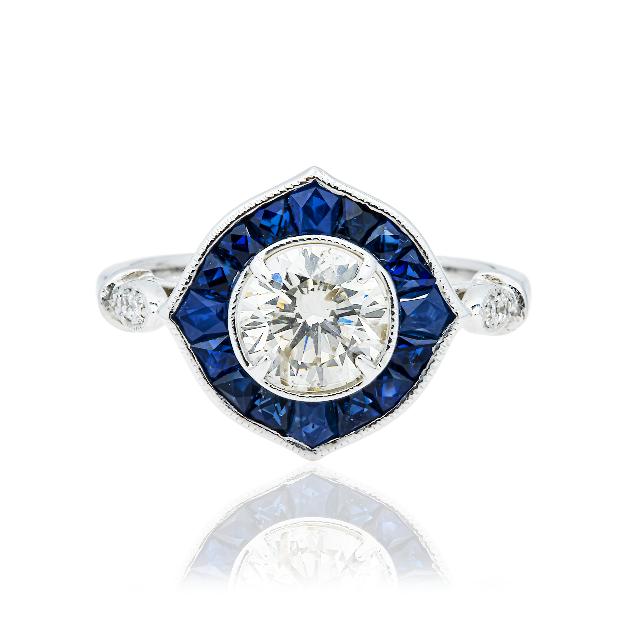 Platinum 1.06ct Round Diamond & Sapphire Ring 2.61ctw