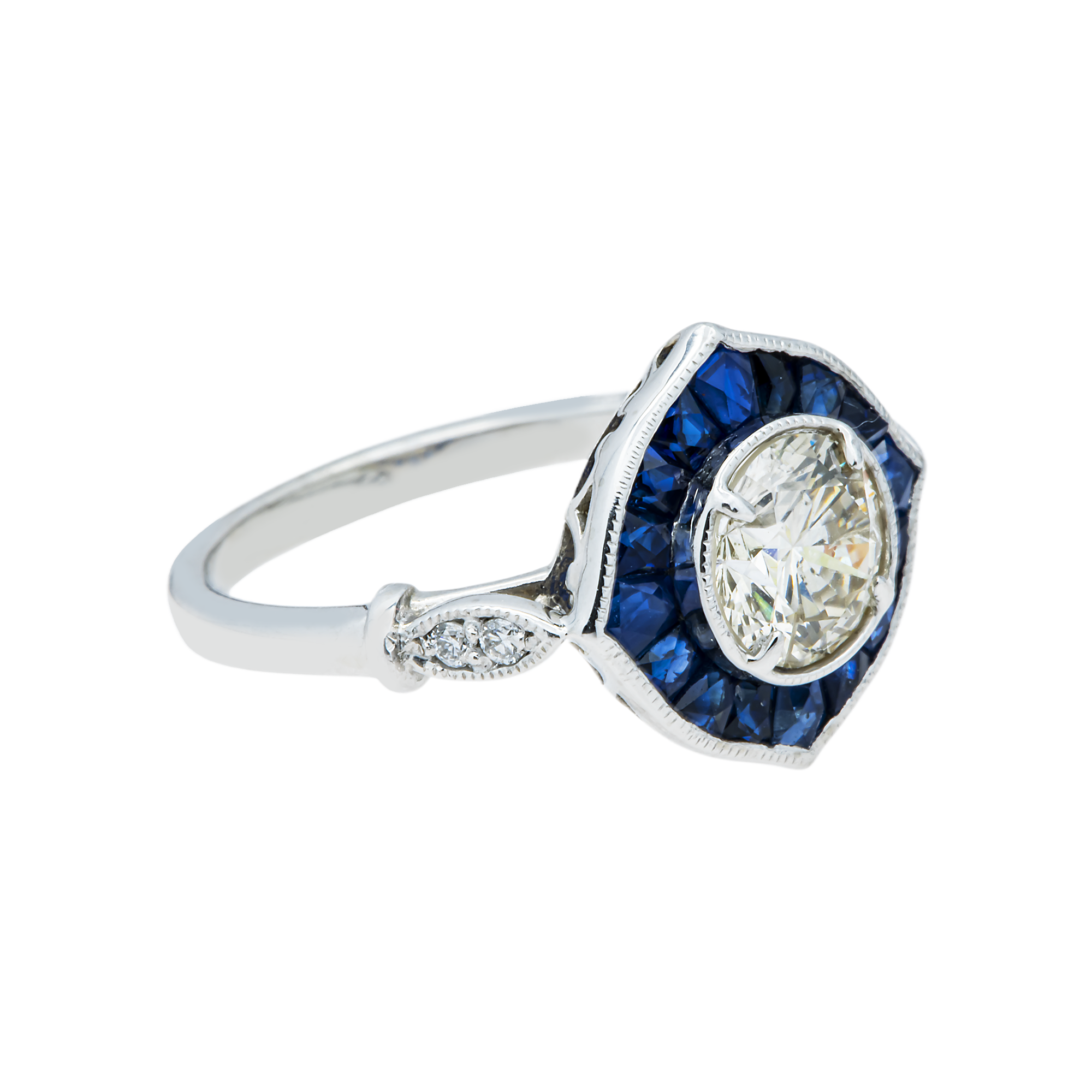 Platinum 1.06ct Round Diamond & Sapphire Ring 2.61ctw