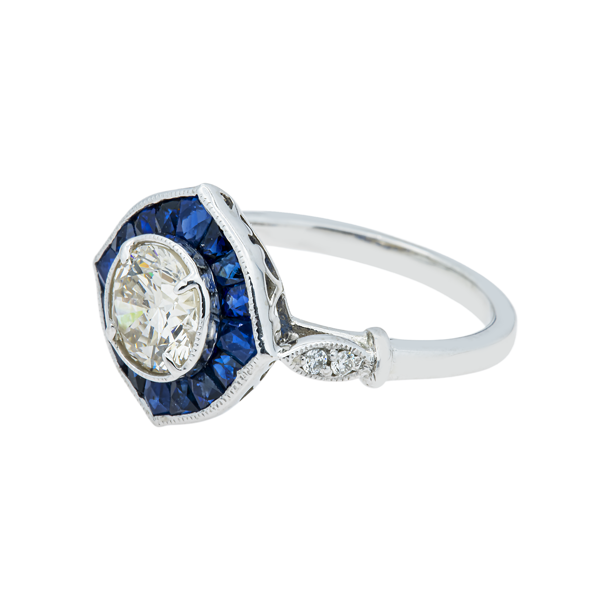 Platinum 1.06ct Round Diamond & Sapphire Ring 2.61ctw