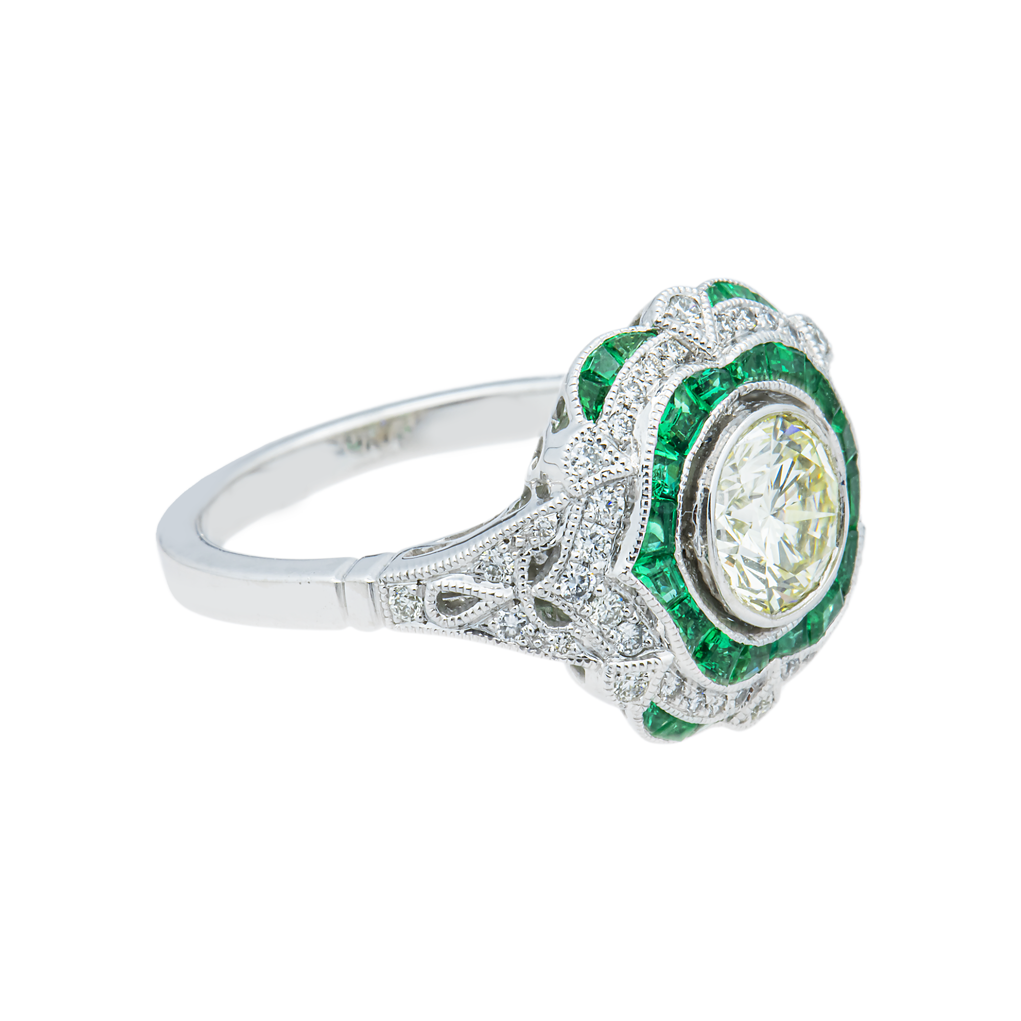 Platinum 1.03ct Round Diamond & Emerald Ring 1.91ctw