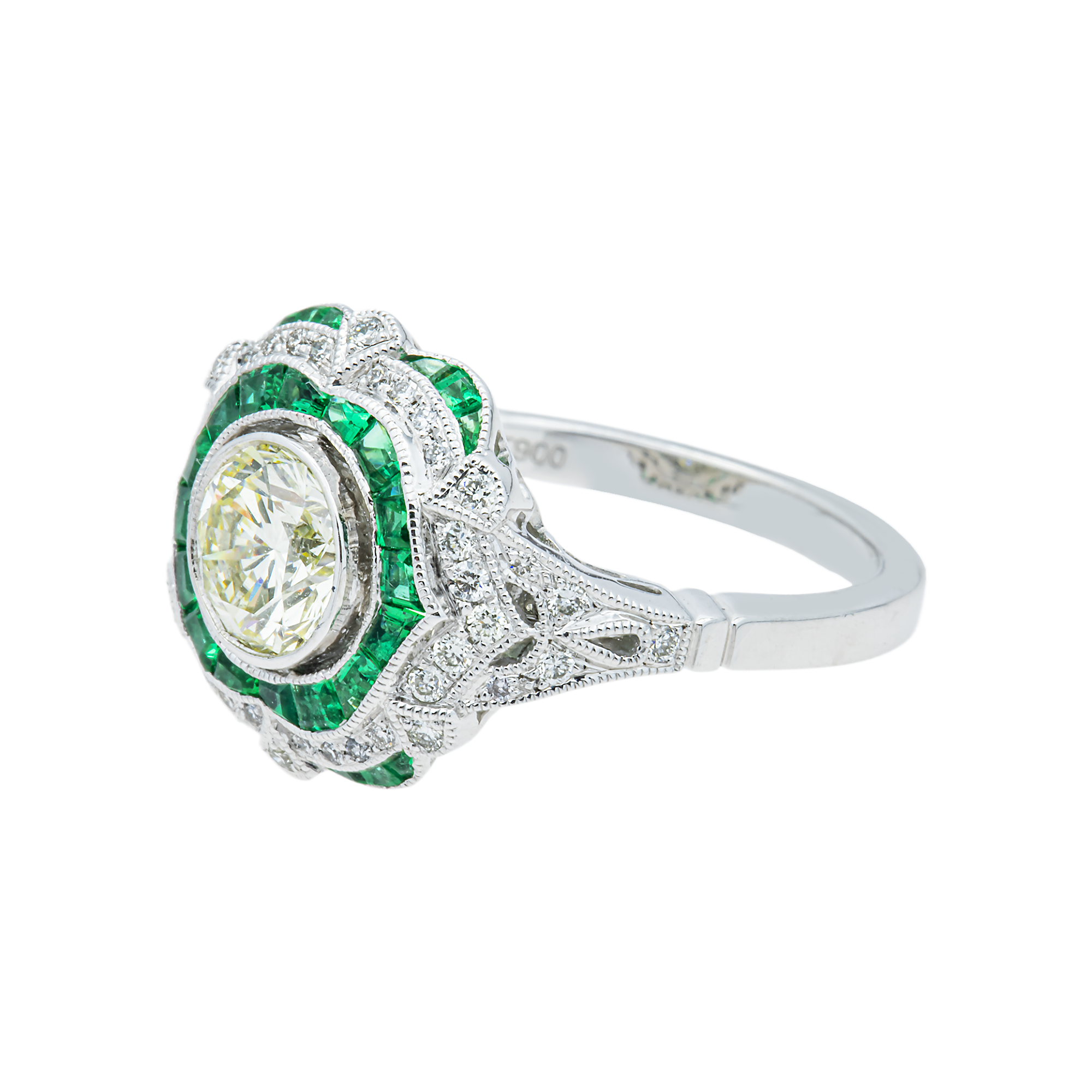 Platinum 1.03ct Round Diamond & Emerald Ring 1.91ctw