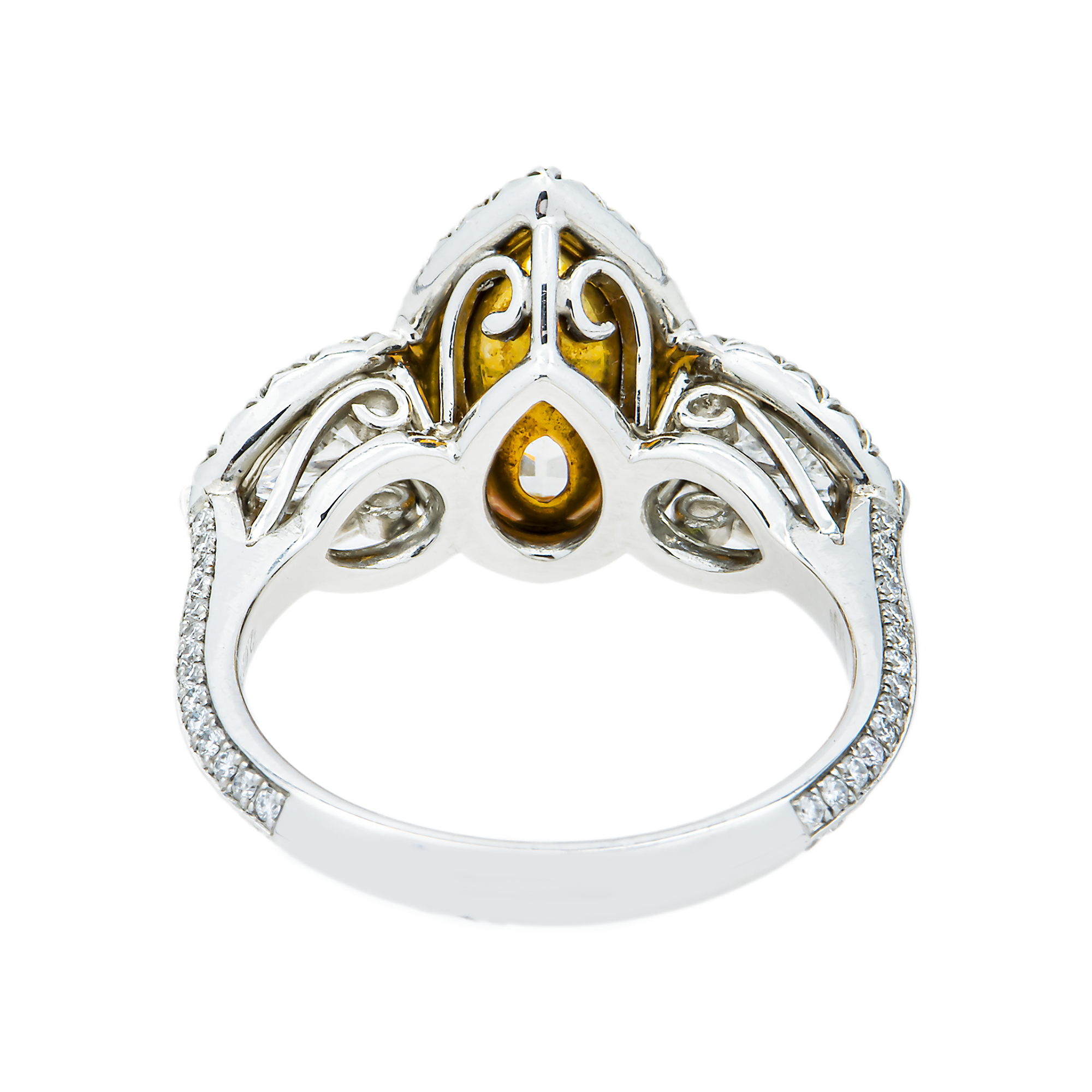 Platinum Triple Pear Canary Yellow & White Diamond Ring 3.19ctw