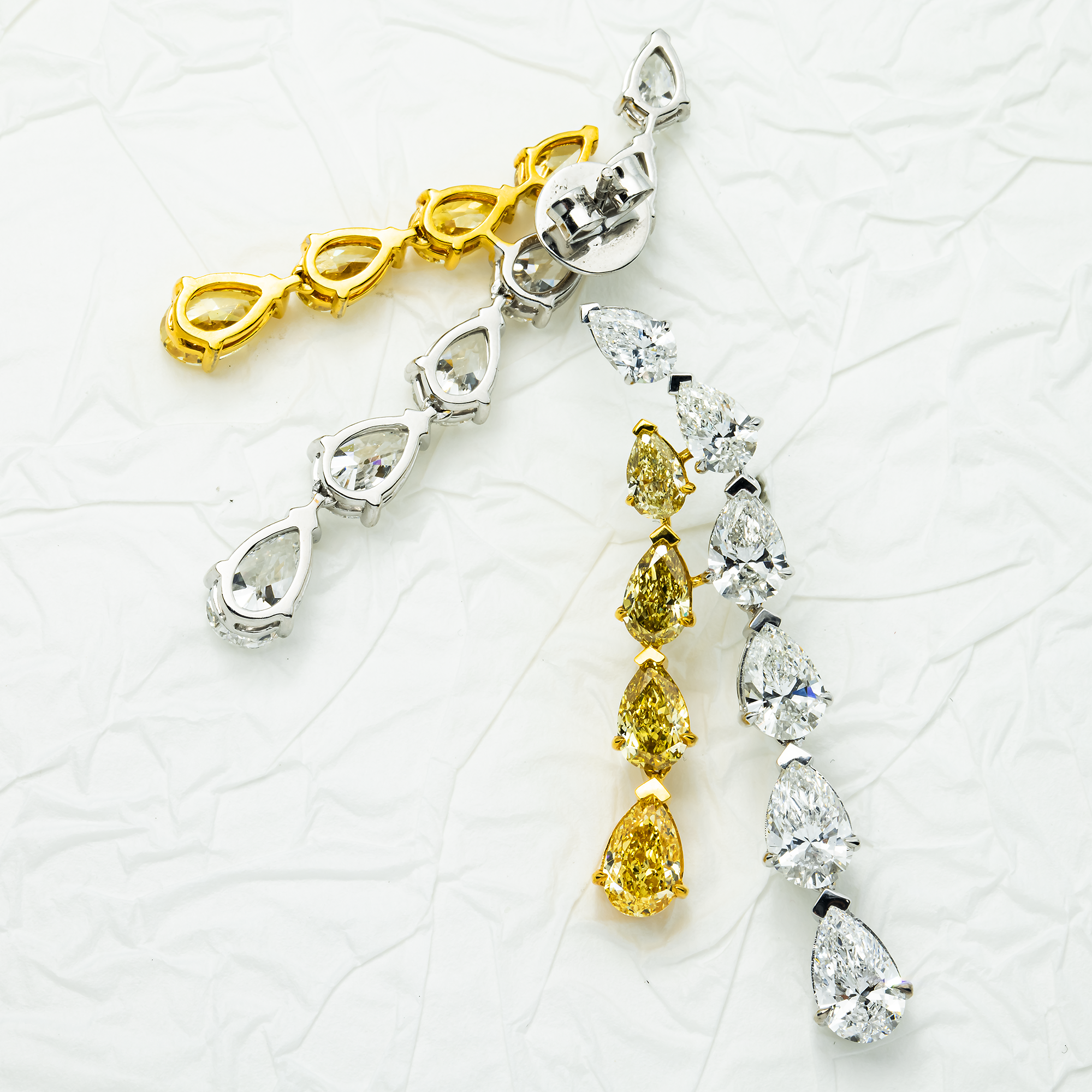 IGI 14K Two Tone Pear Cut Fancy Yellow & White Diamond Drop Earrings 14.32ctw