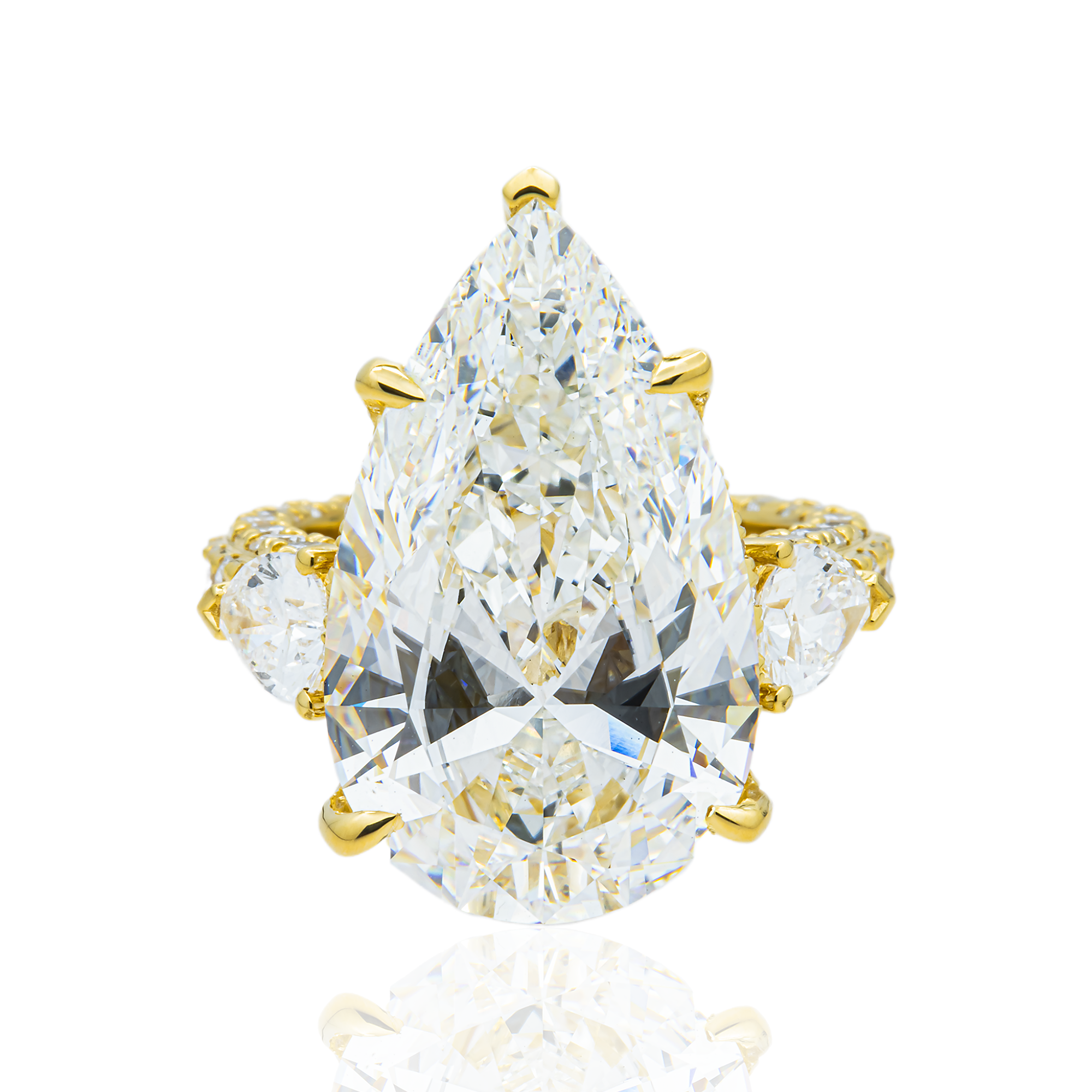 18K Yellow Gold Triple Pear Engagement Ring 17.34ctw
