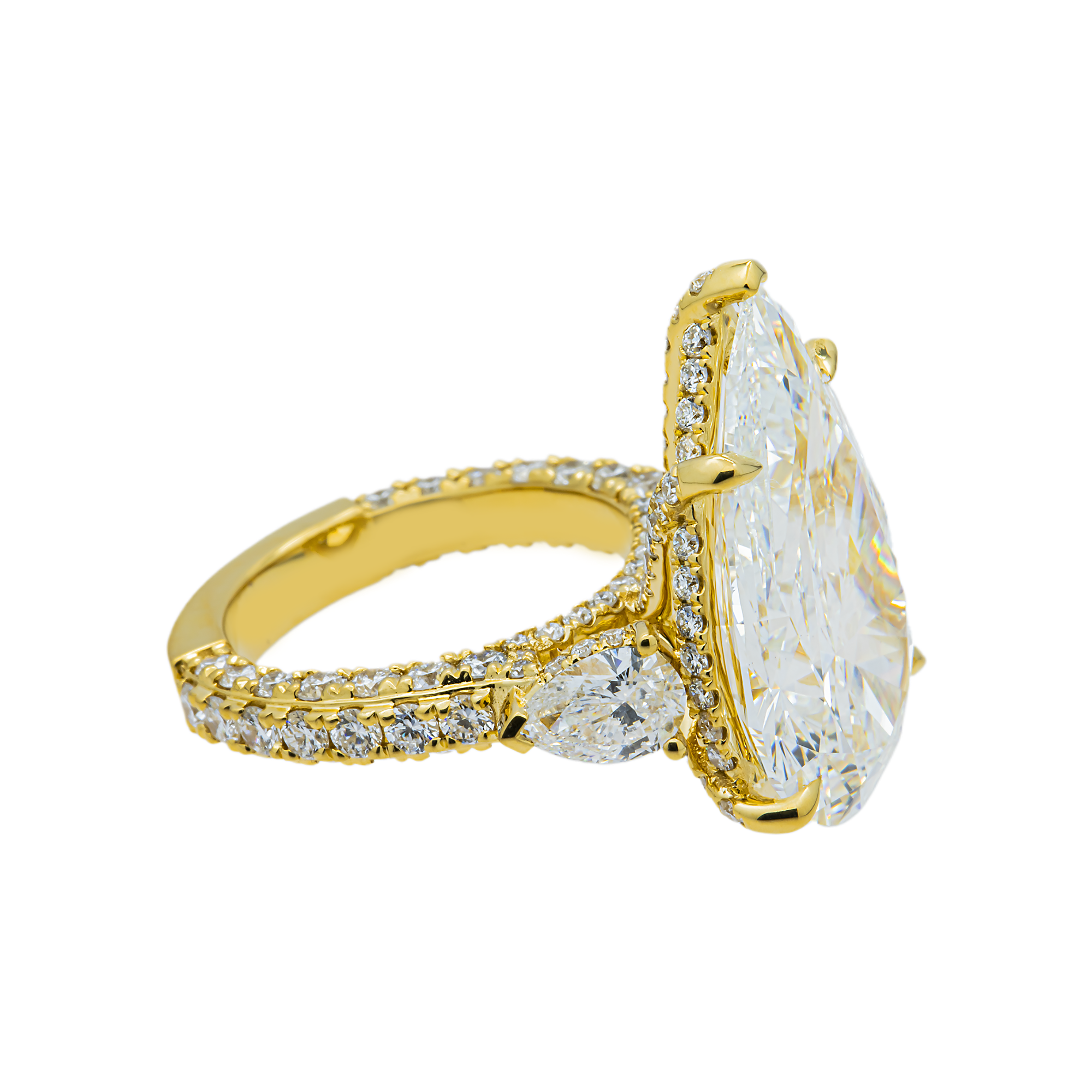 18K Yellow Gold Triple Pear Engagement Ring 17.34ctw