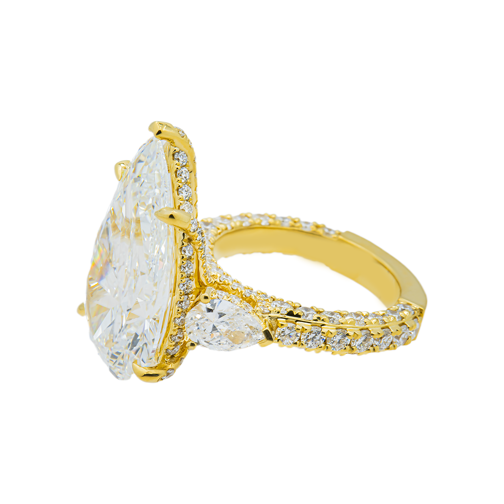 18K Yellow Gold Triple Pear Engagement Ring 17.34ctw