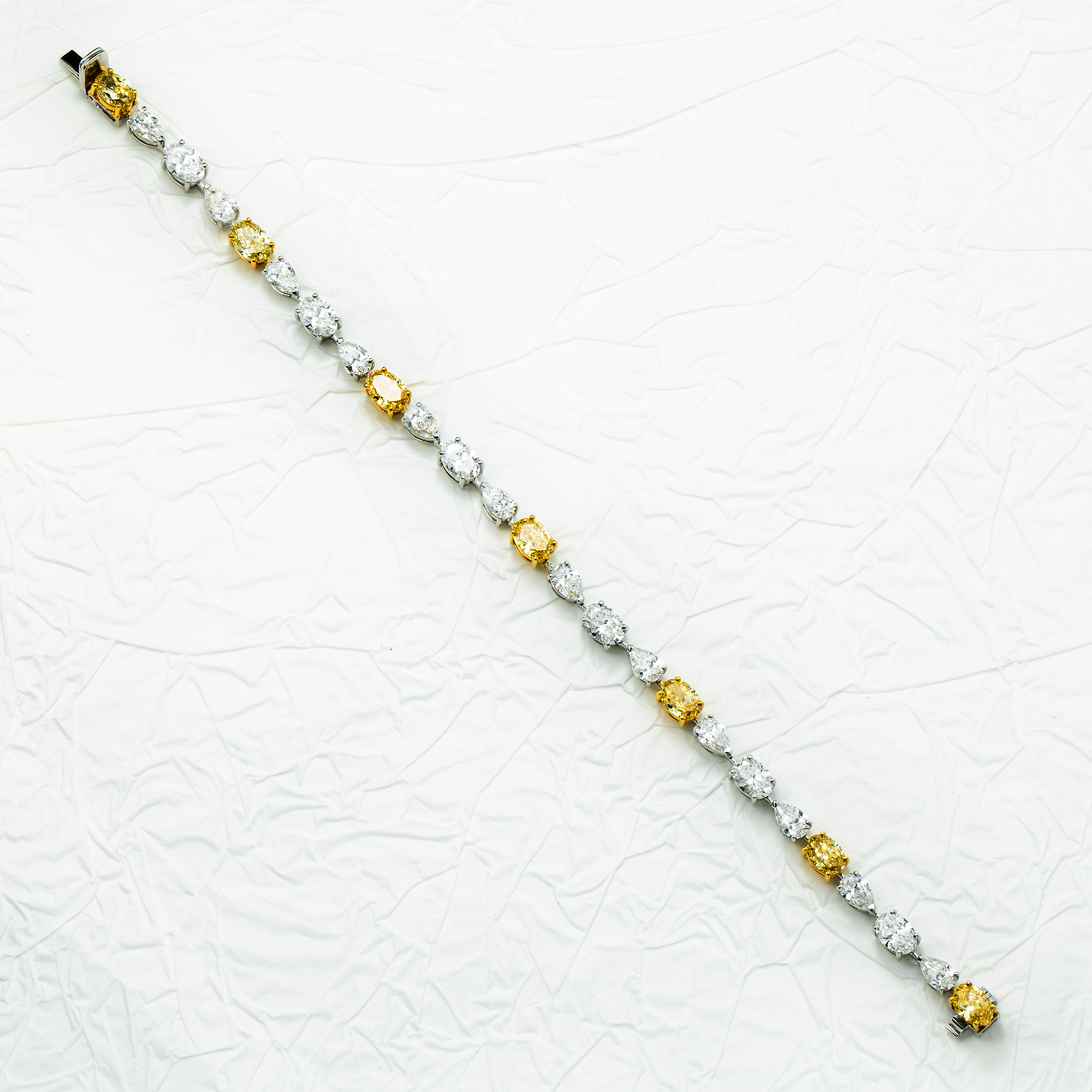 14K White Gold Fancy Yellow & White Diamond Bracelet 12.11ct