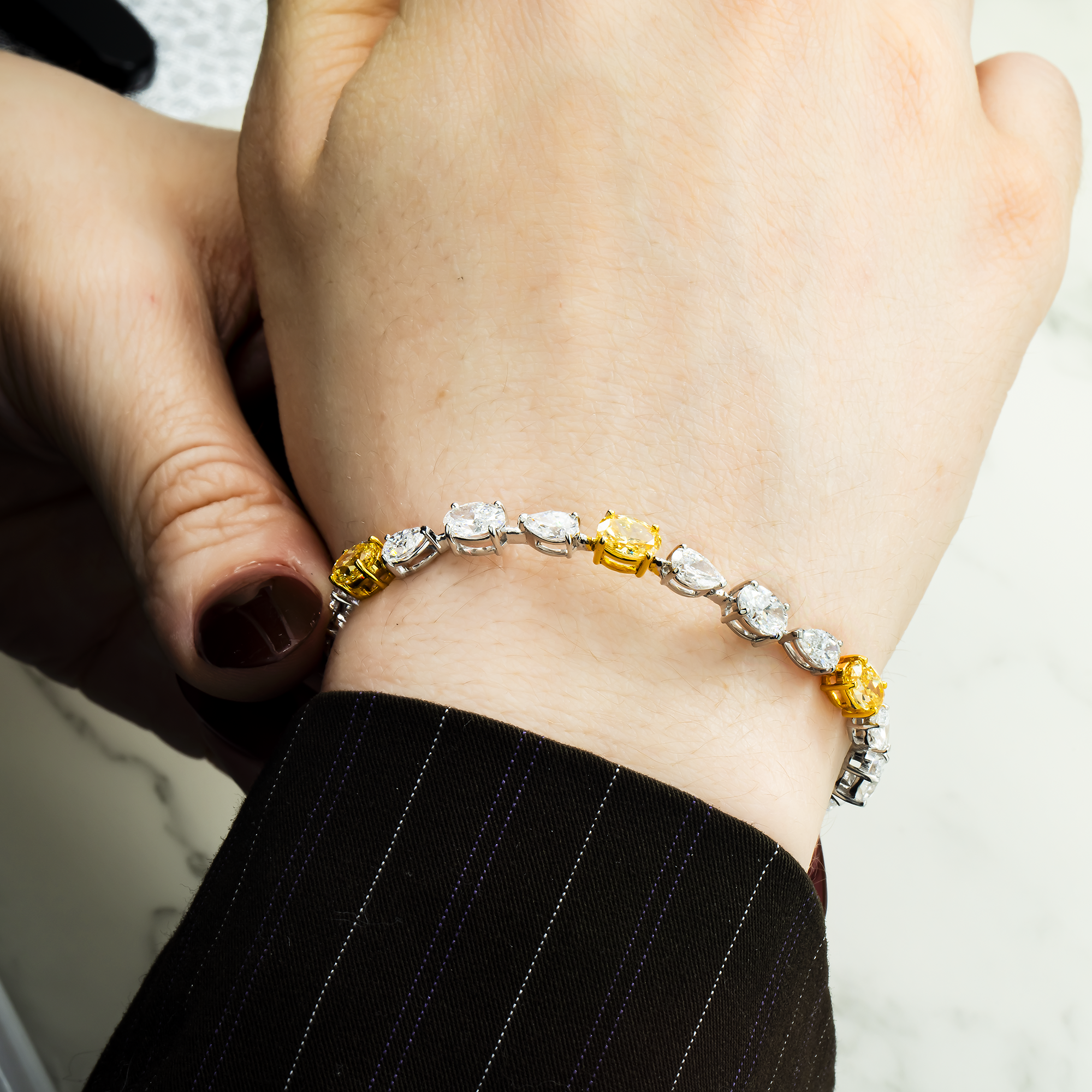 14K White Gold Fancy Yellow & White Diamond Bracelet 12.11ct
