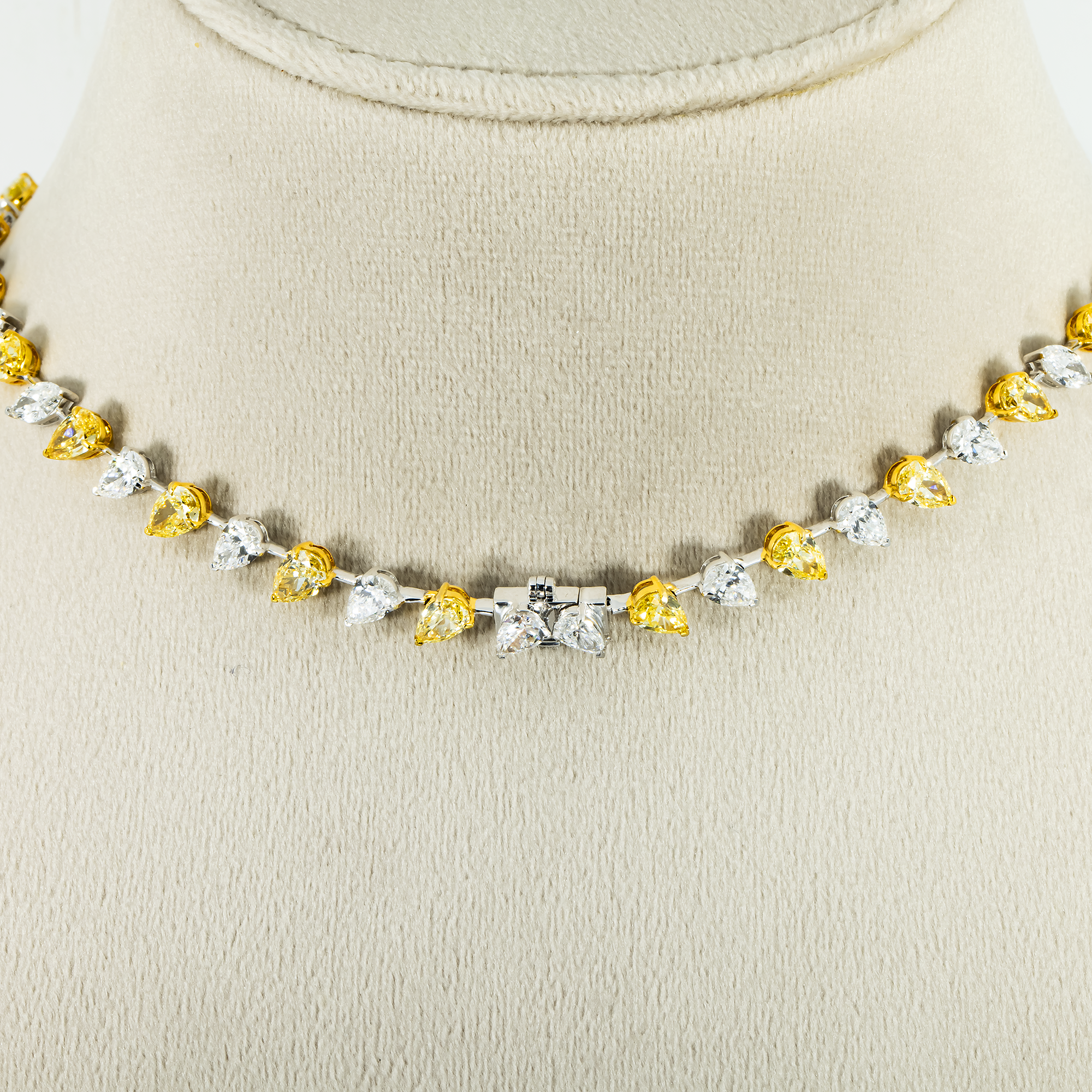 14K Two Tone Multi Cut Fancy Yellow & White Diamond Drop Necklace 27.82ct