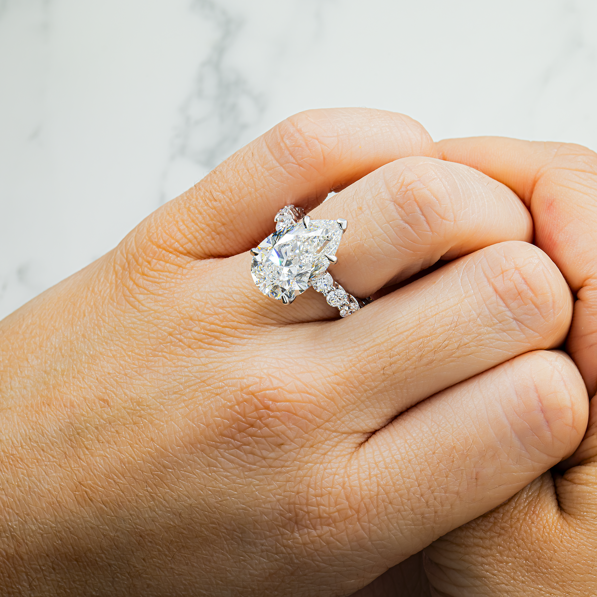 18K White Gold 9.02ct Pear Diamond Engagement Ring 11.57ctw