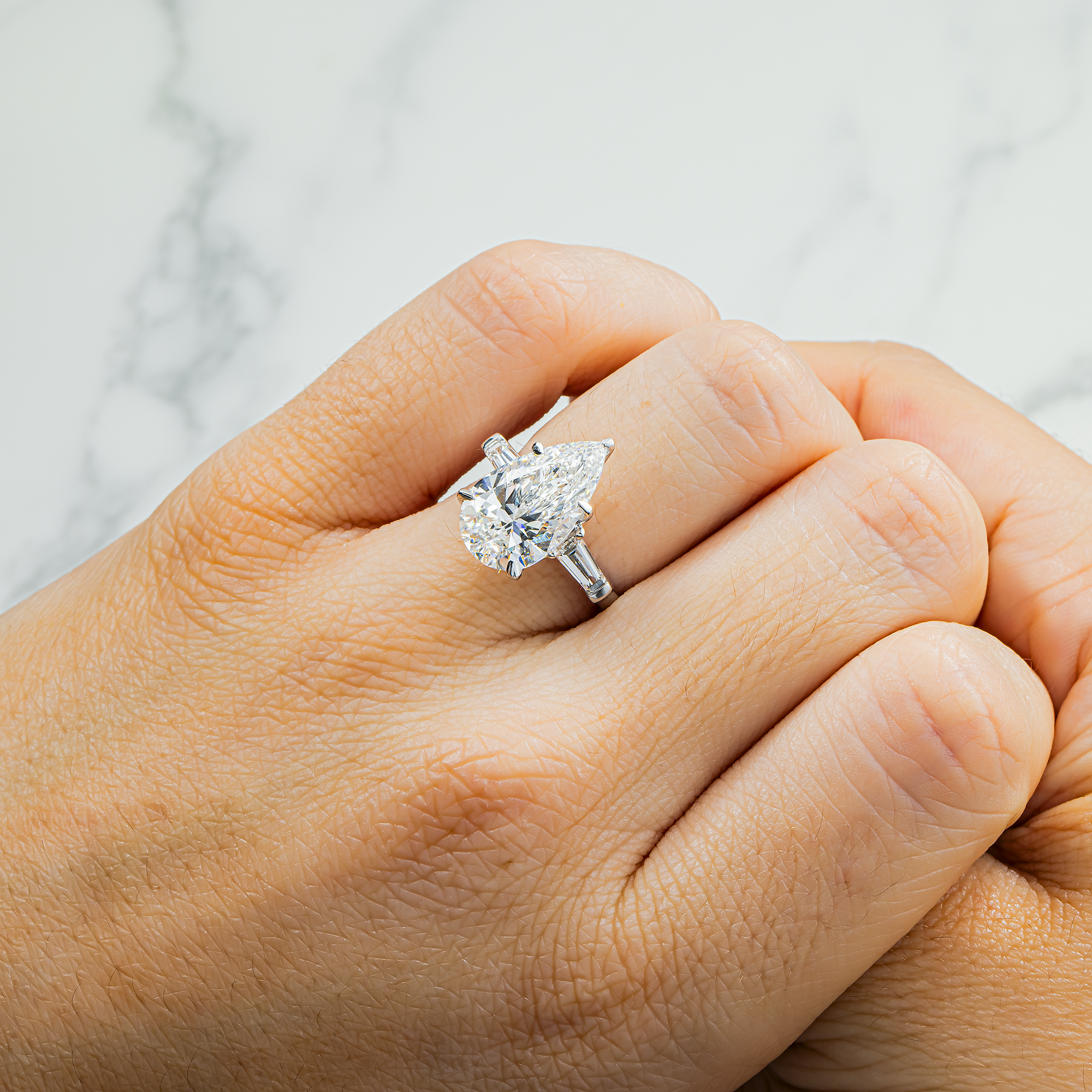 Platinum 4.88ct Pear Diamond Engagement Ring 5.48ctw