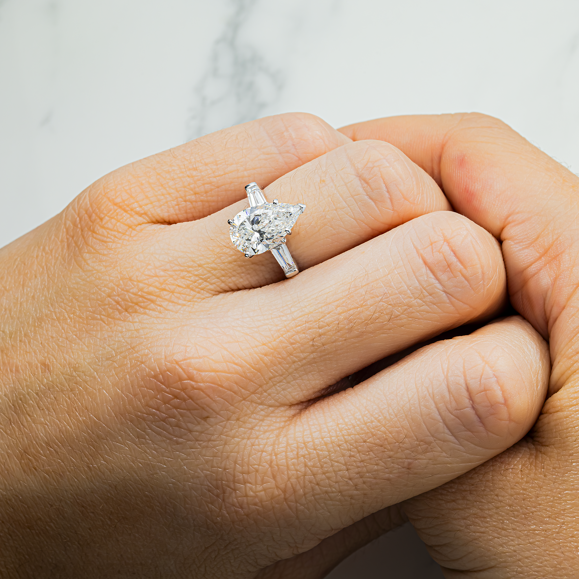 Platinum 2.88ct Pear Diamond Engagement Ring 3.48ctw