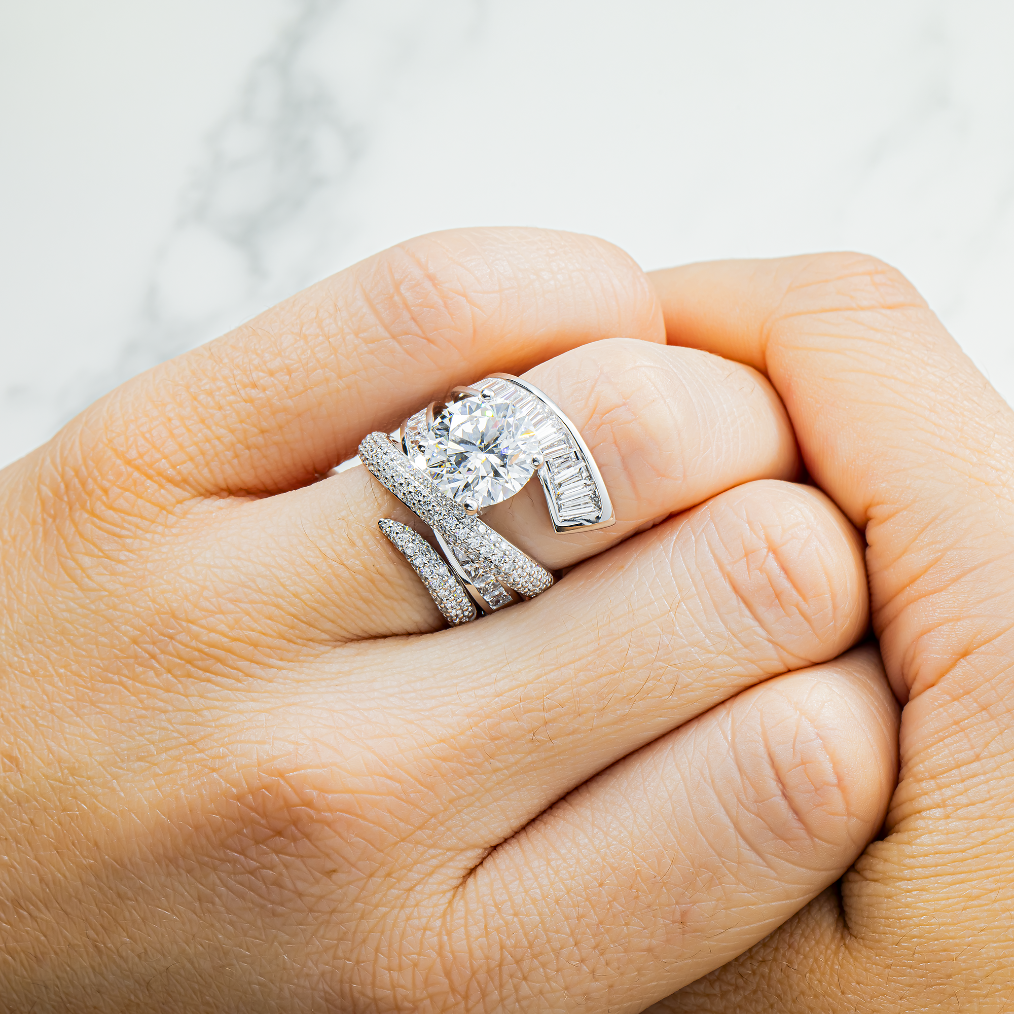 18K White Gold 4.15ct Round Diamond Wrap Ring 7.01ctw