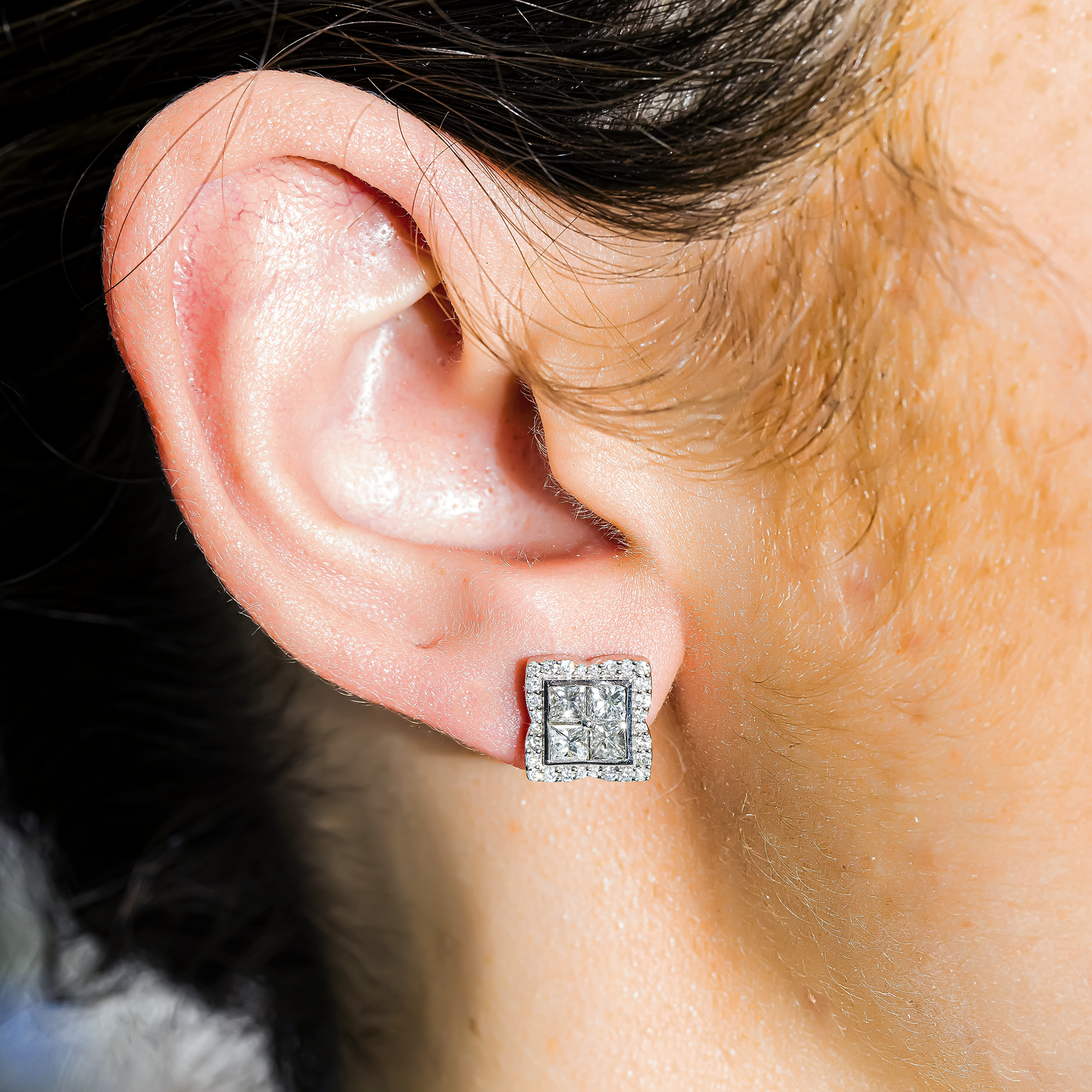 14K Radiant & Round Diamond Stud Earrings 1.45ctw