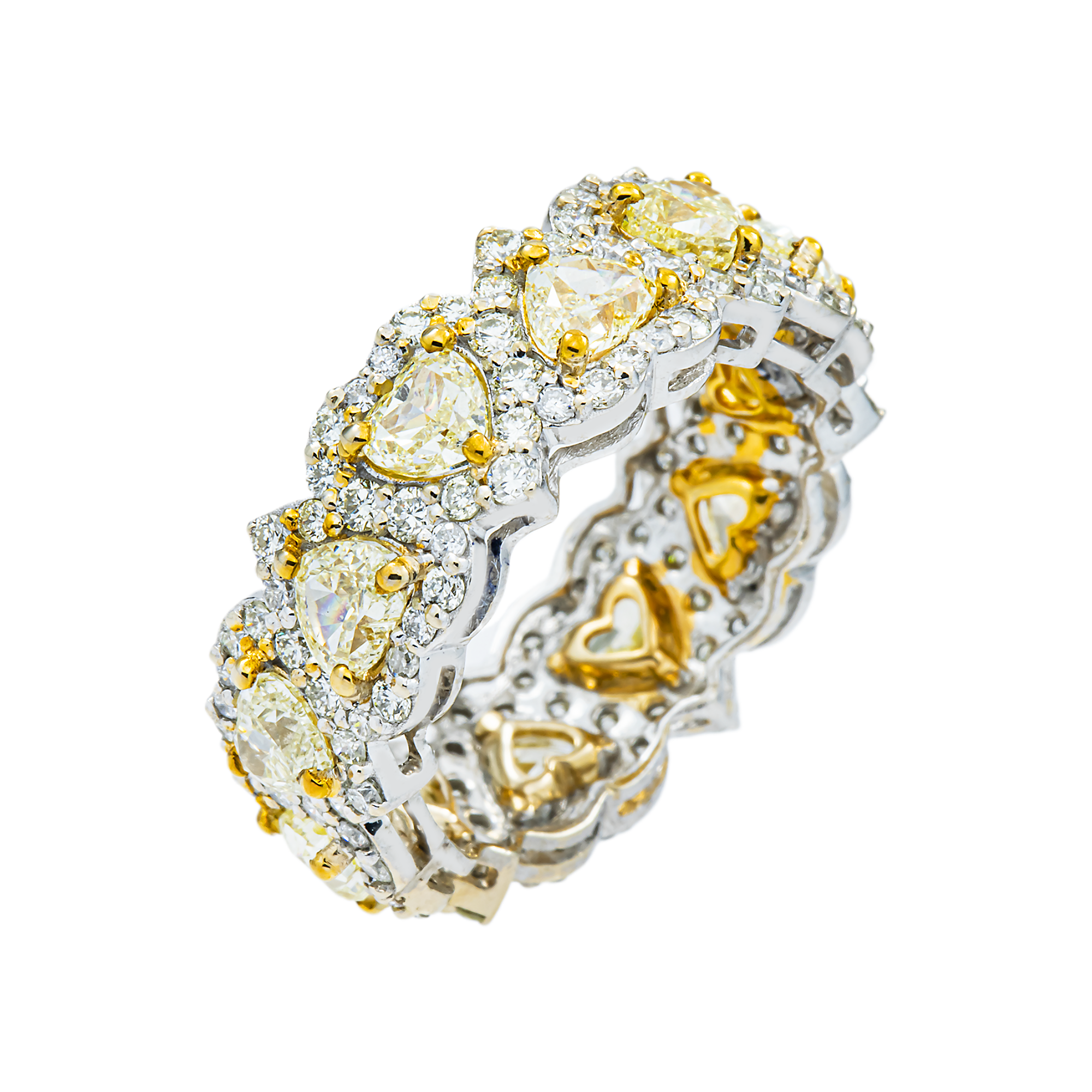 14K Light Yellow Heart Diamond Eternity Band 6.03ct (size 7)