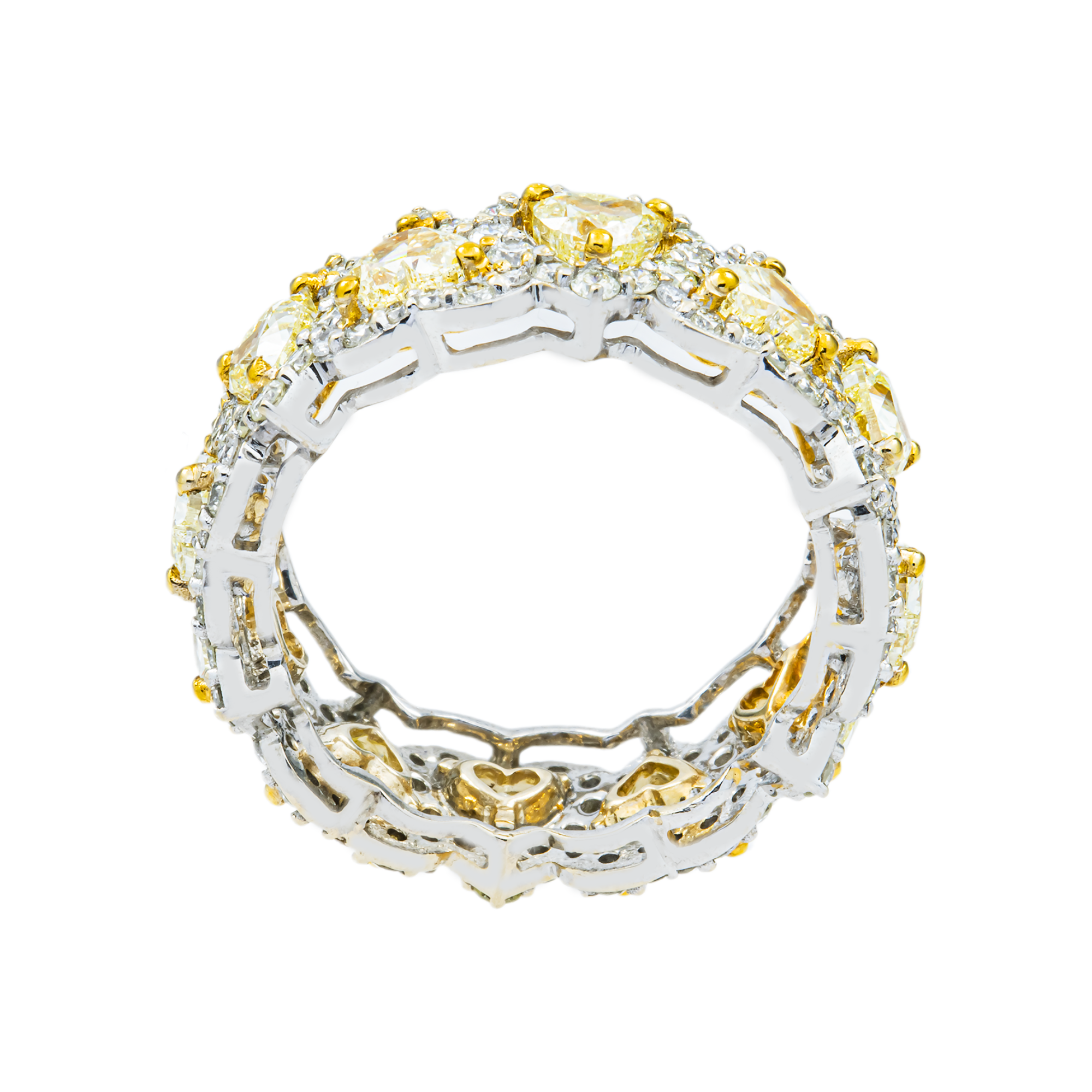 14K Light Yellow Heart Diamond Eternity Band 6.03ct (size 7)