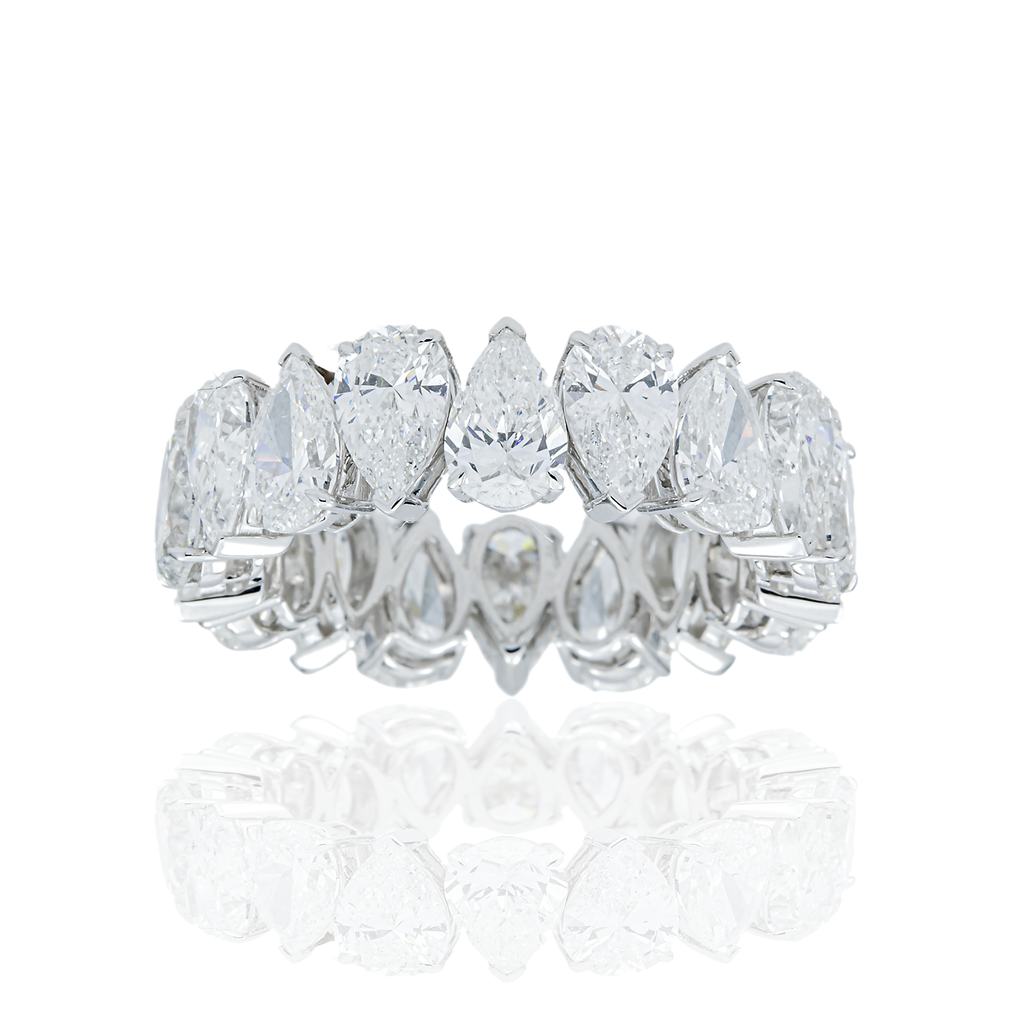 14K White Gold Pear Cut Diamond Eternity Ring 9.52ct (size 8.5)