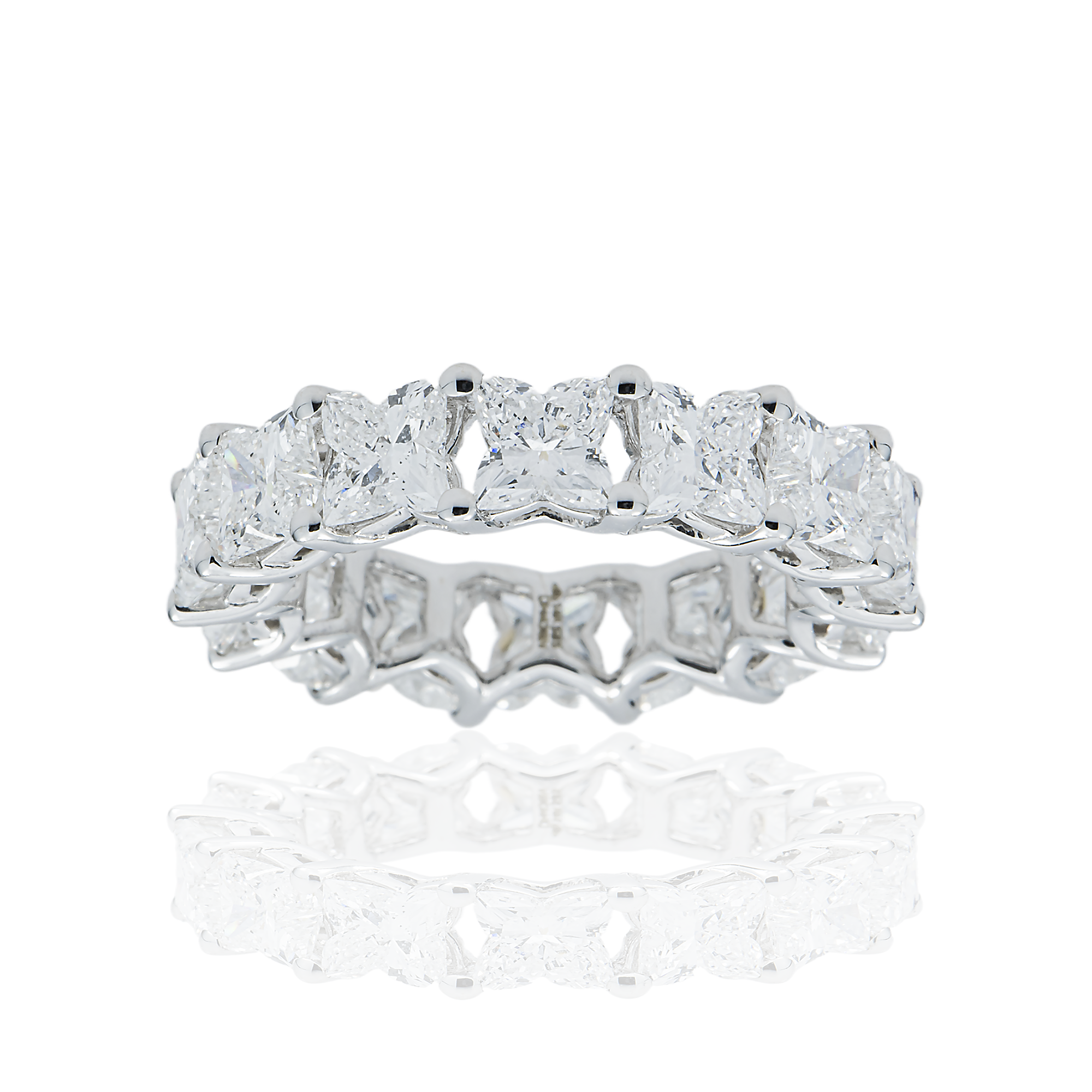 14K White Gold "LV" Cut Diamond Eternity Ring  7.38ct (Size 6)