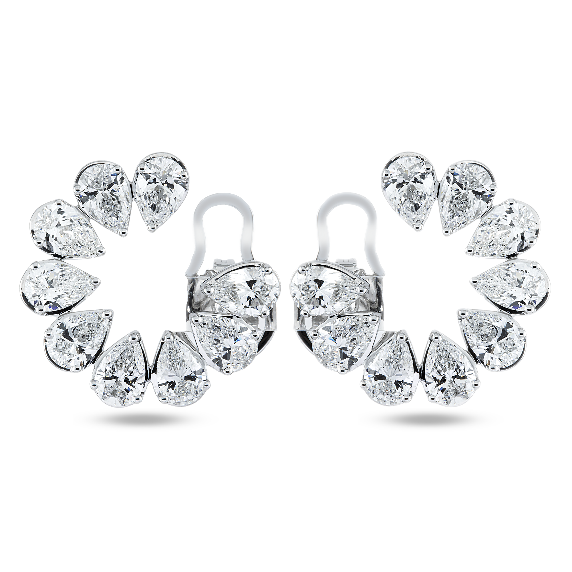 14K White Gold Pear Cut Diamond Open Hoop Earrings 8.23ctw