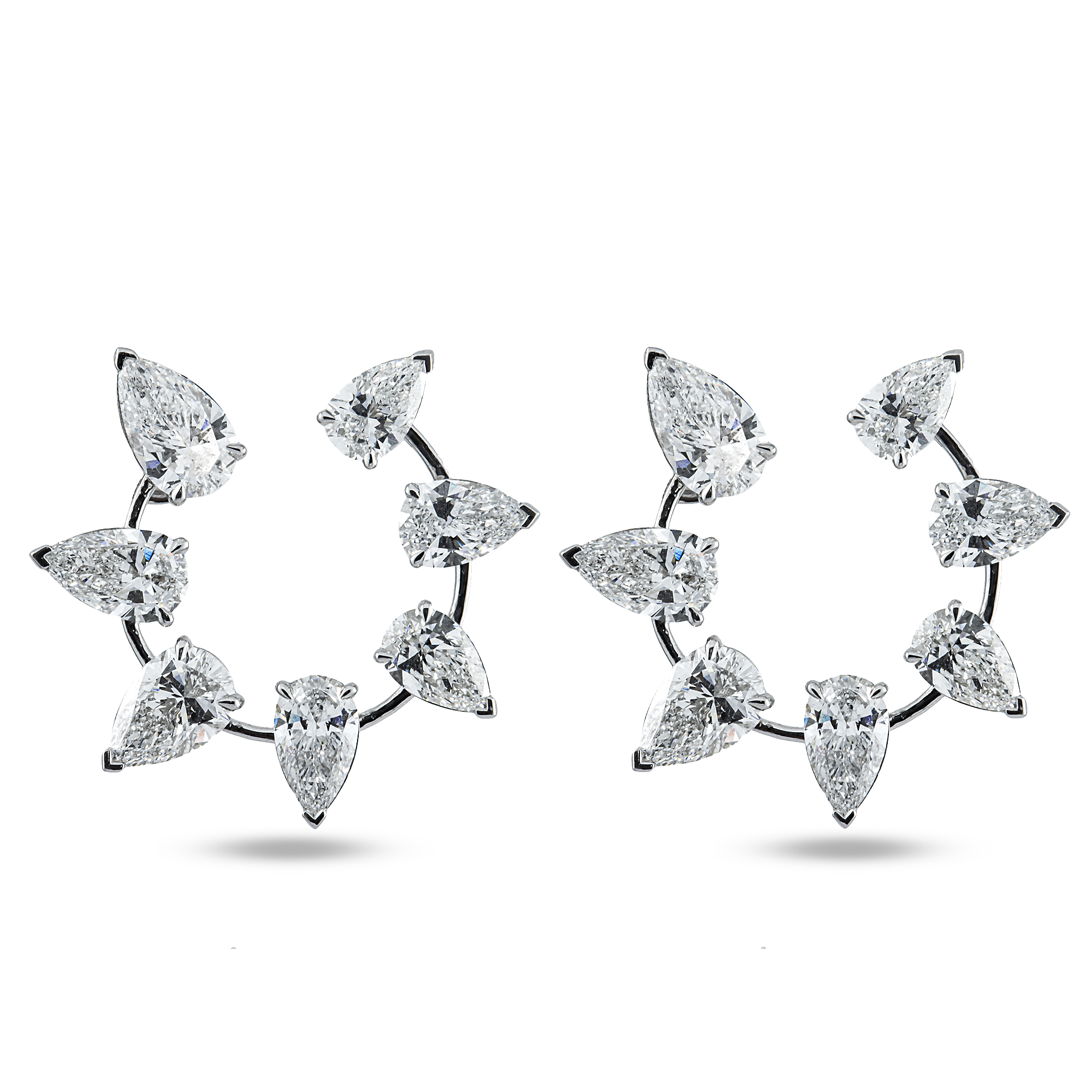 14K White Gold Satellite Pear Cut Diamond Hoop Earrings 6.56ctw