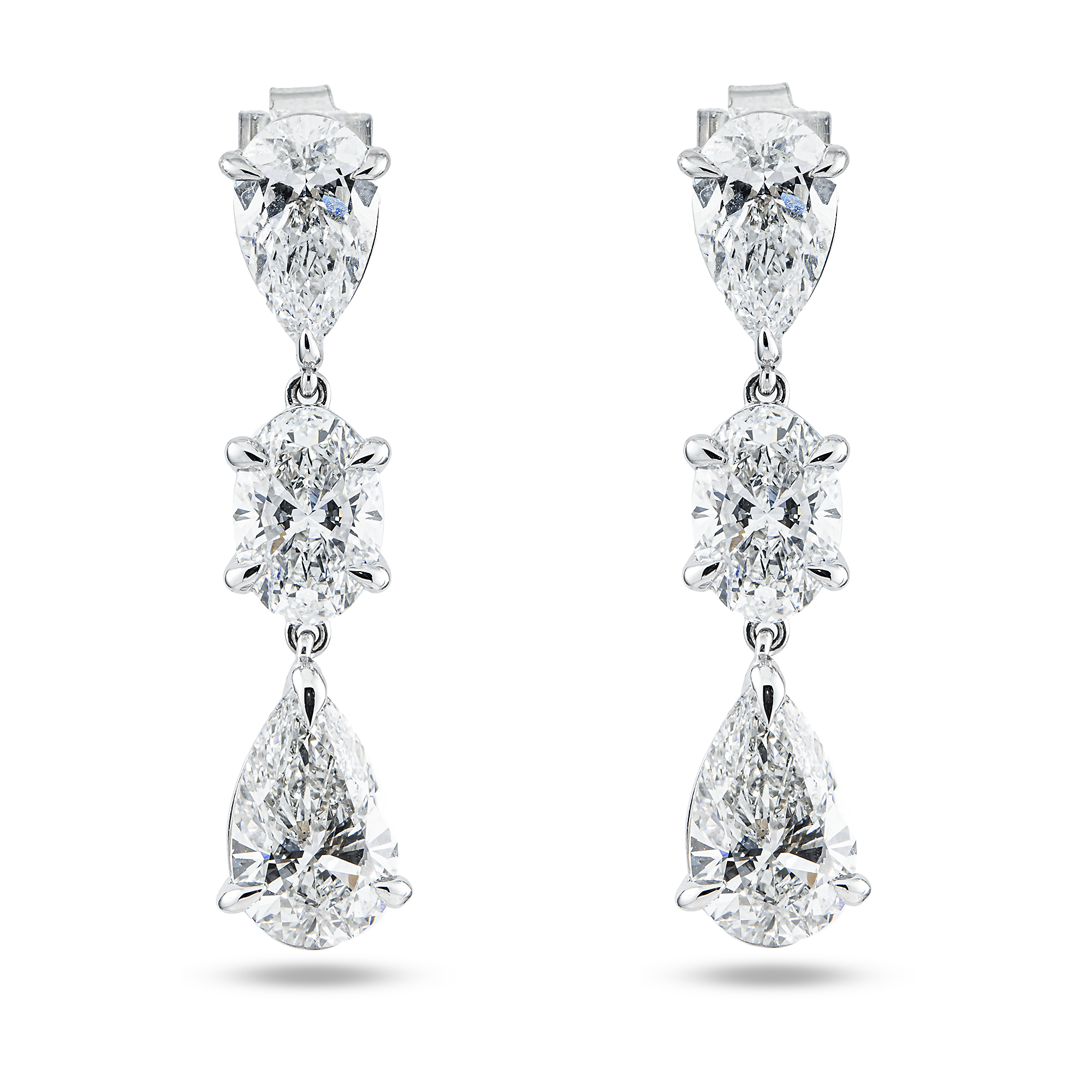 14K White Gold Pear & Oval Cut Diamond Drop Earrings 7.30ctw