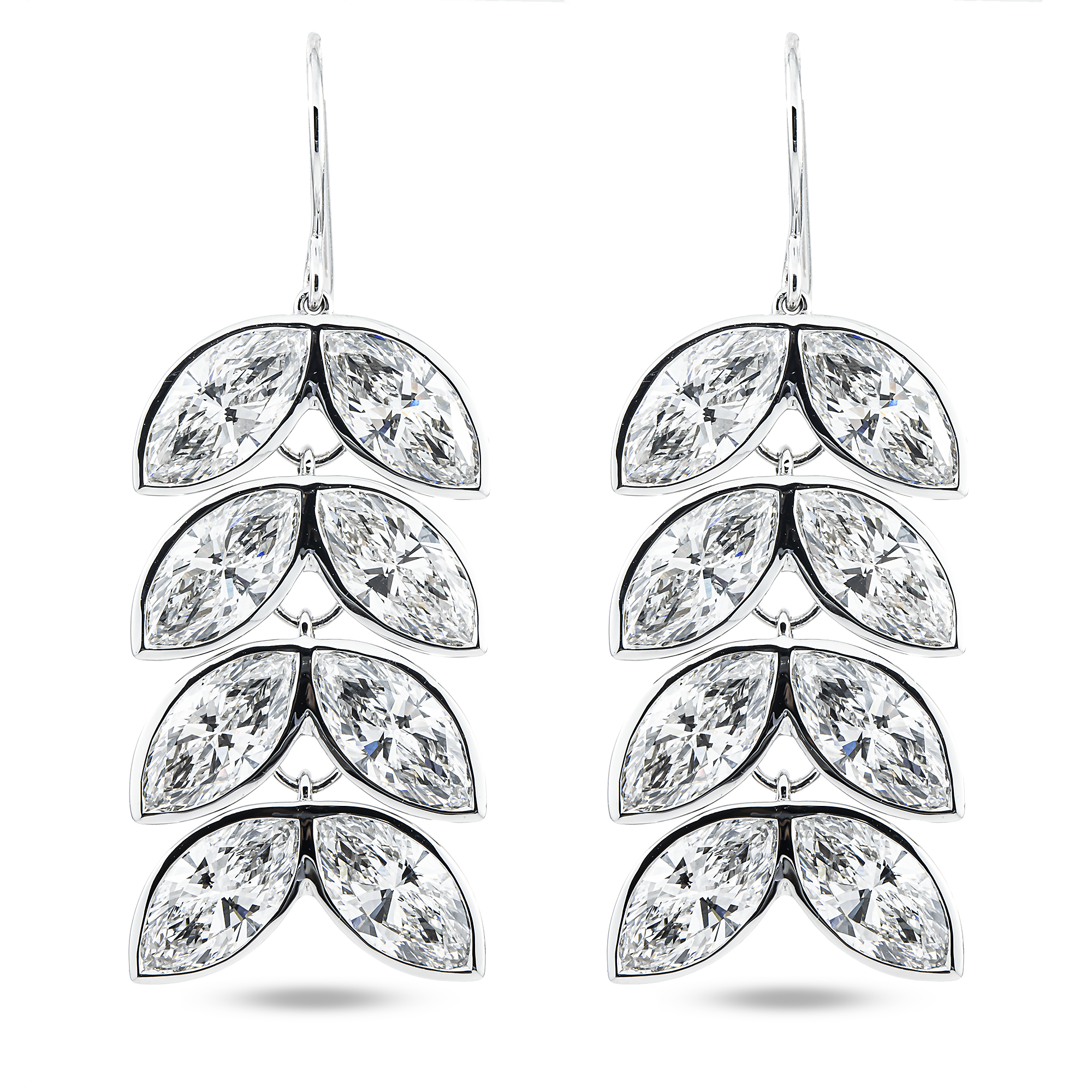14K White Gold Cascading Petal Diamond Drop Earrings 16.69ctw