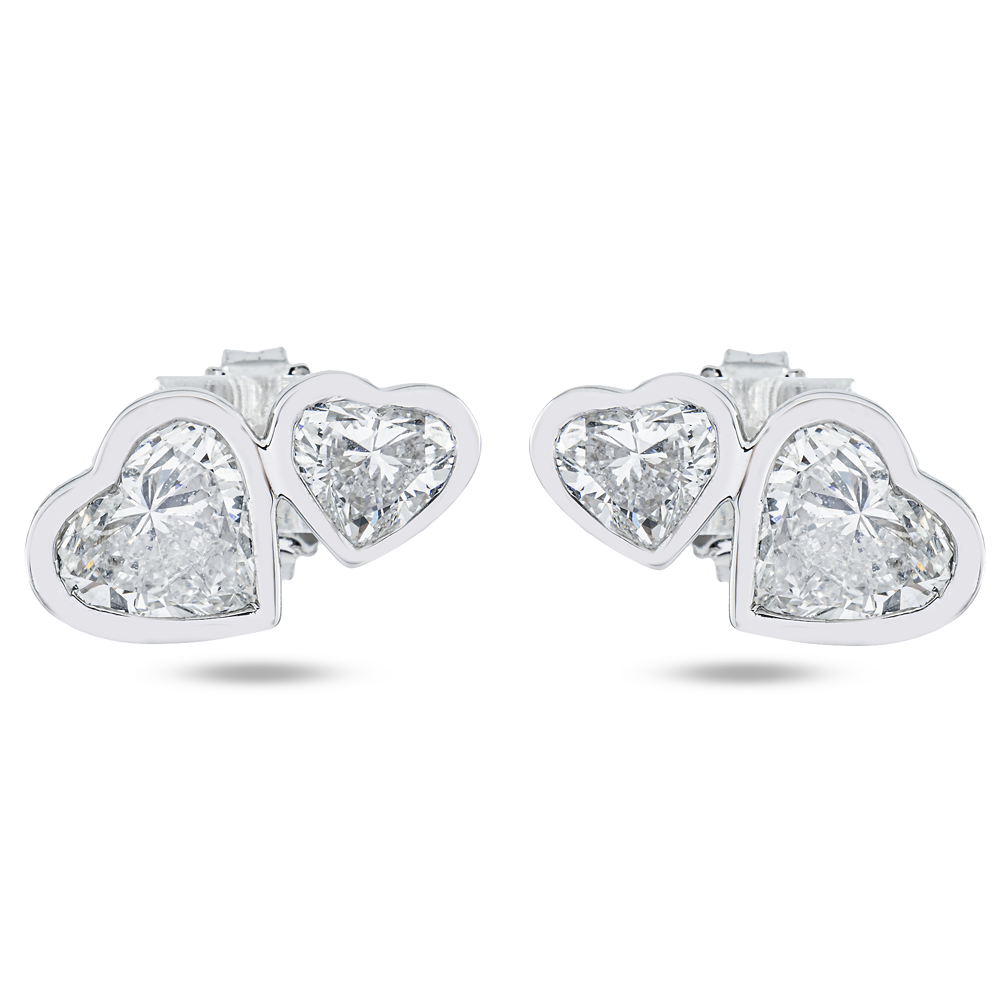 14K White Gold Toi et Moi Double Heart Cut Diamond Stud Earrings 3.17ctw