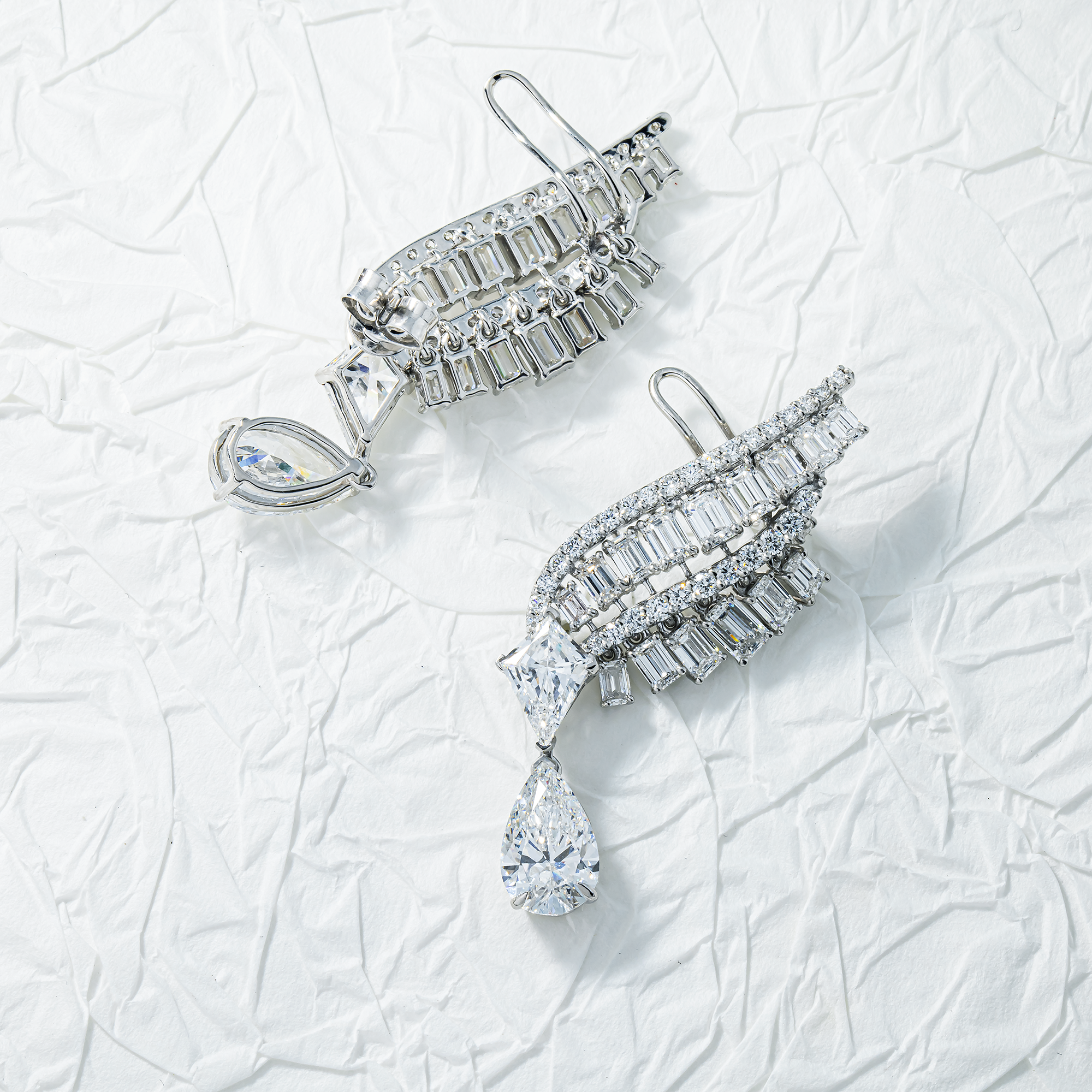 IGI 14K White Gold Angel Wing Diamond Climber Earrings 8.73ctw