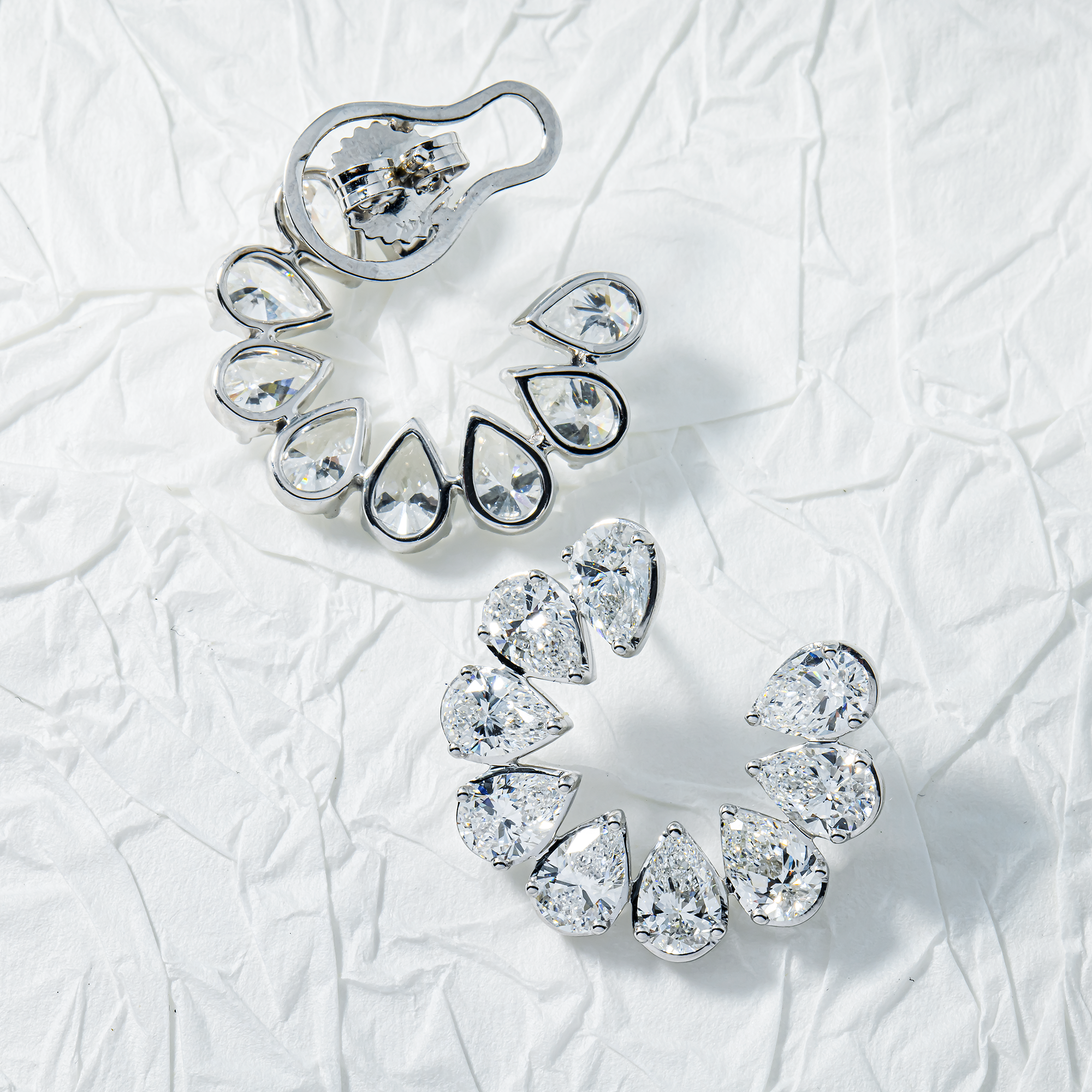 14K White Gold Pear Cut Diamond Open Hoop Earrings 8.23ctw