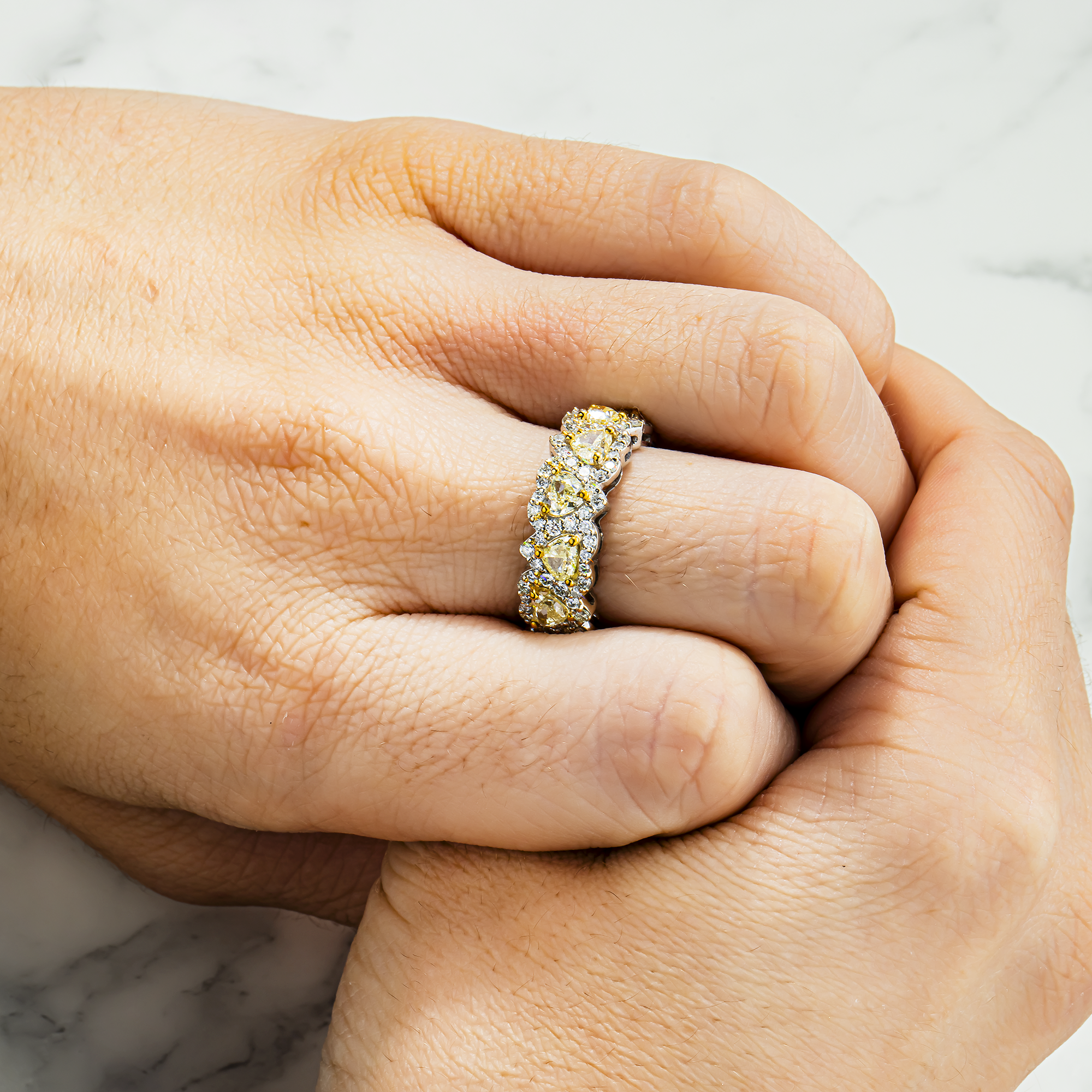 14K Light Yellow Heart Diamond Eternity Band 6.03ct (size 7)