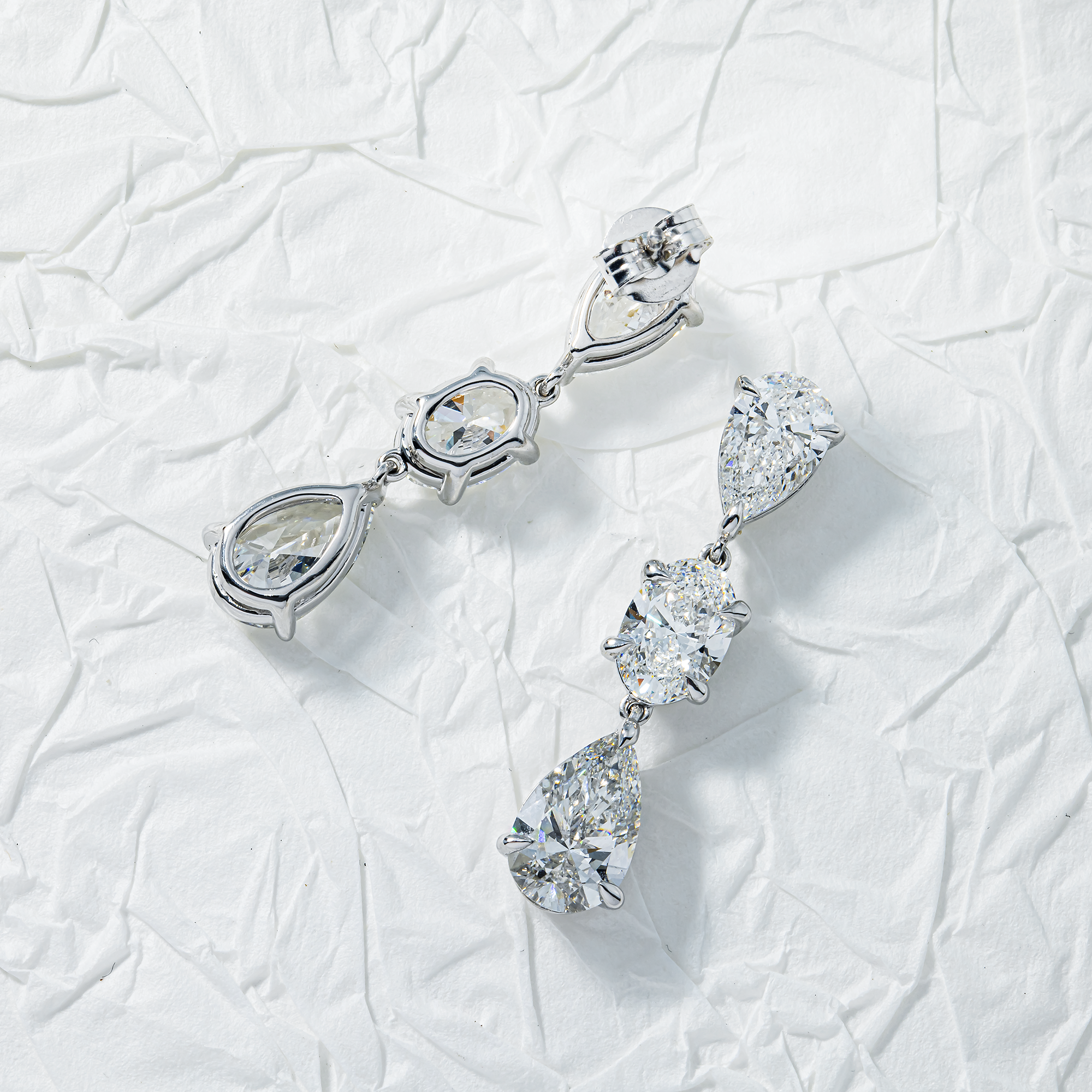 14K White Gold Pear & Oval Cut Diamond Drop Earrings 7.30ctw