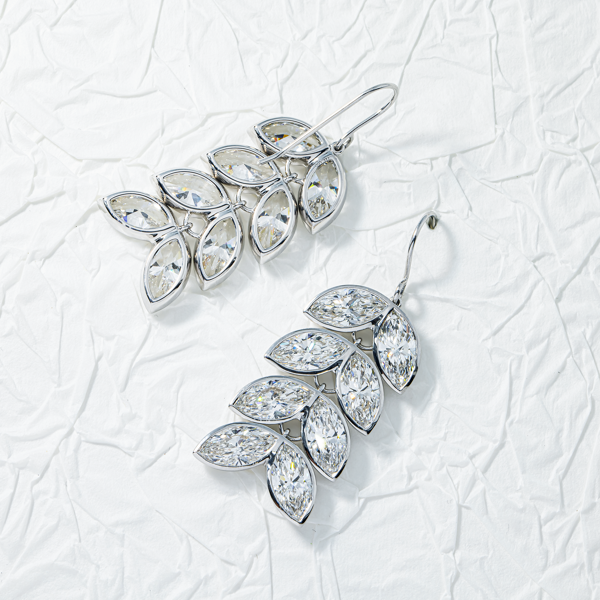 14K White Gold Cascading Petal Diamond Drop Earrings 16.69ctw