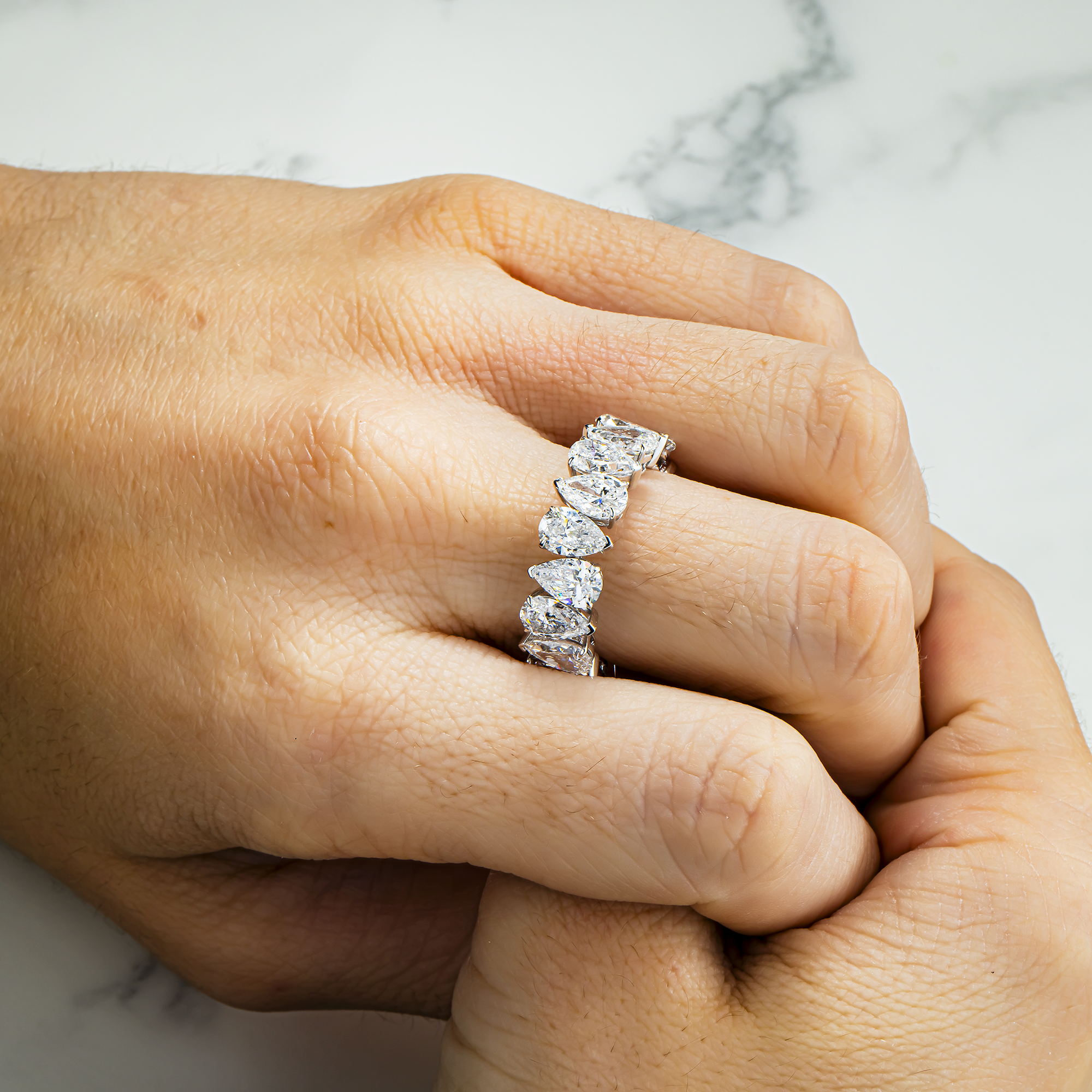 14K White Gold Pear Cut Diamond Eternity Ring 9.52ct (size 8.5)