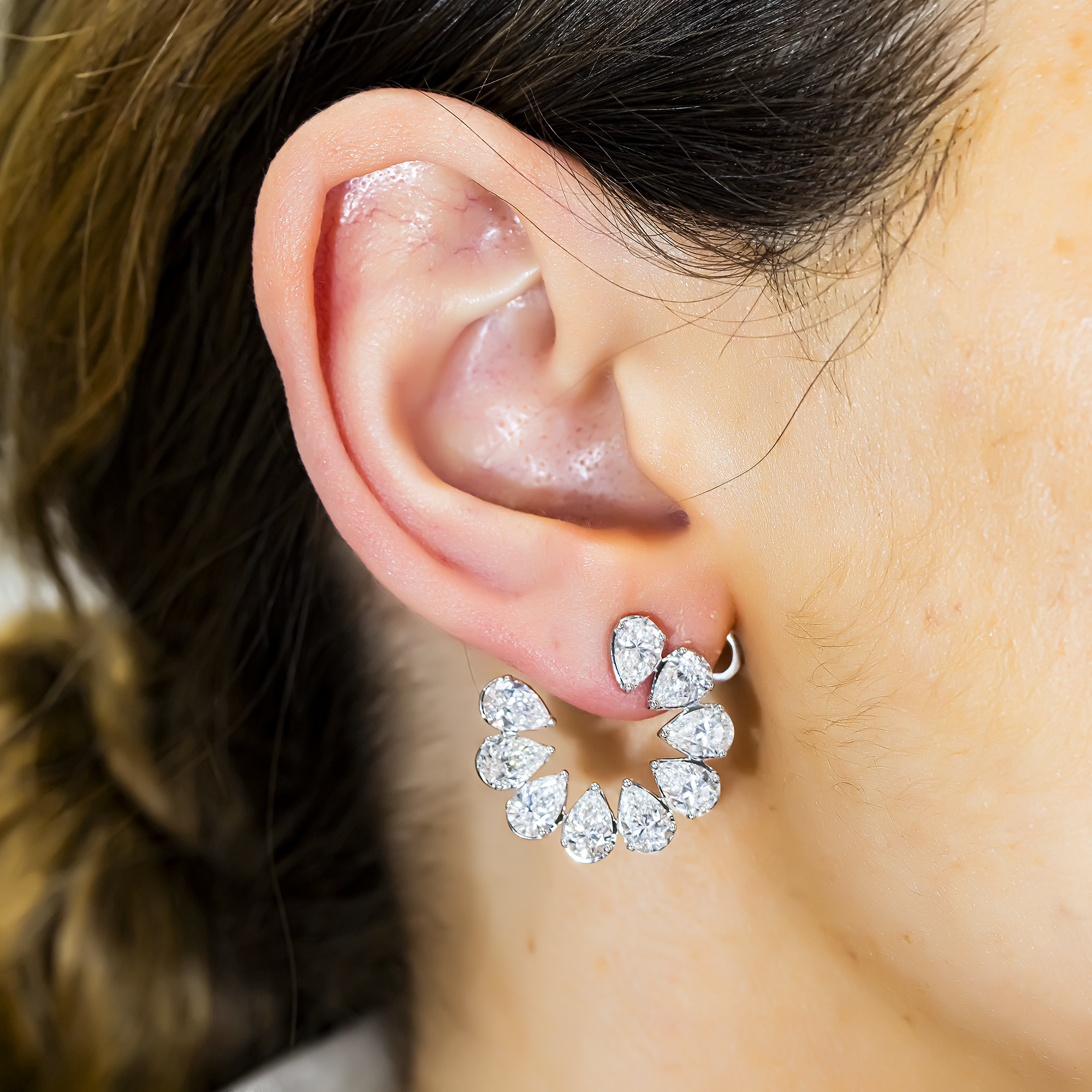 14K White Gold Pear Cut Diamond Open Hoop Earrings 8.23ctw