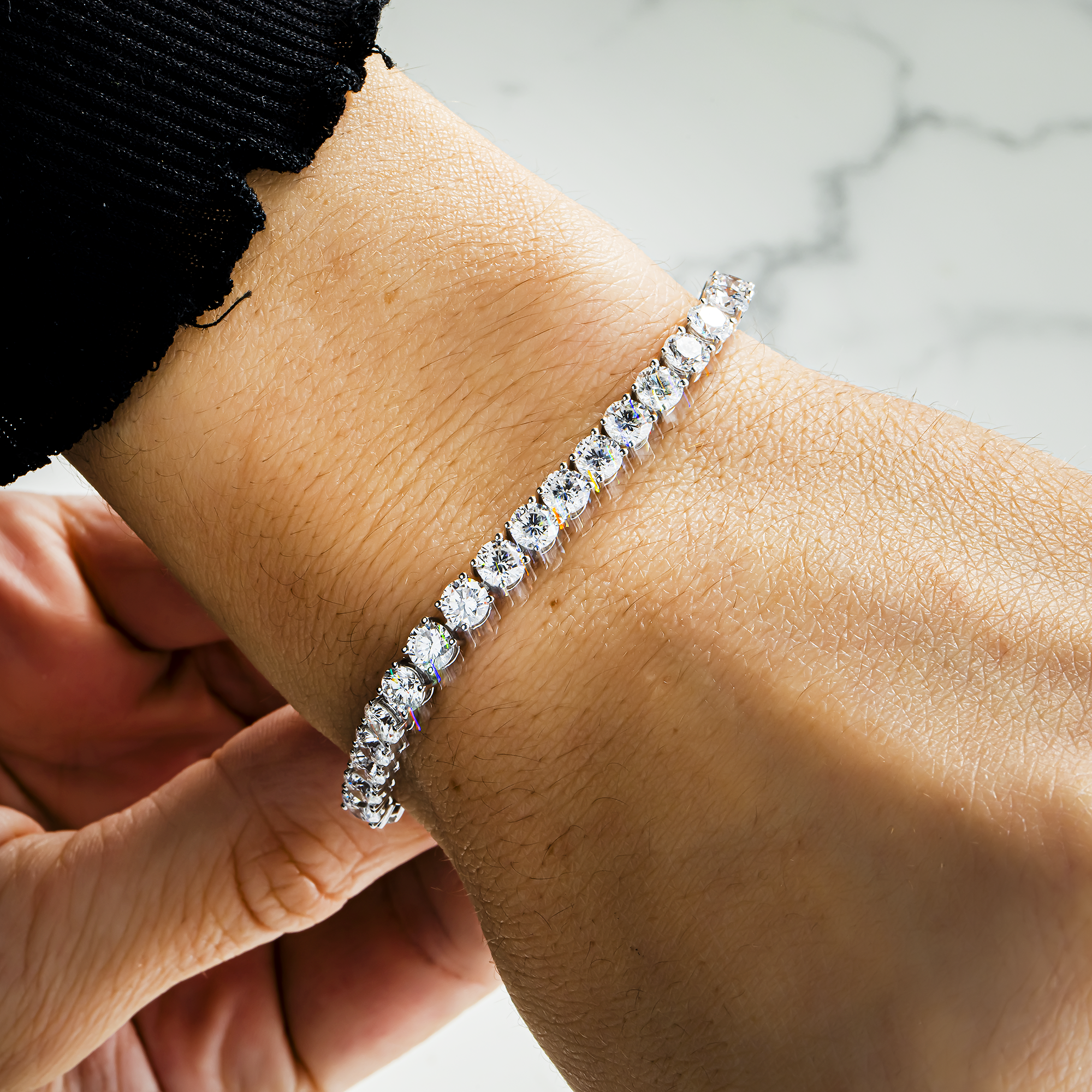 White Gold Round Diamond Tennis Bracelet 14ct (6"-8")