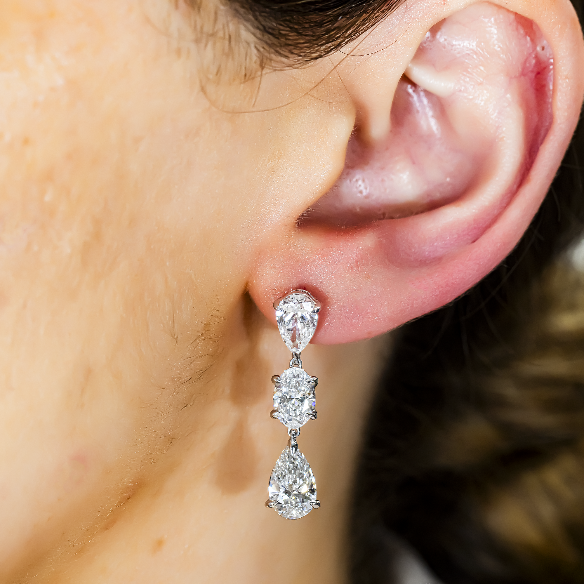 14K White Gold Pear & Oval Cut Diamond Drop Earrings 7.30ctw