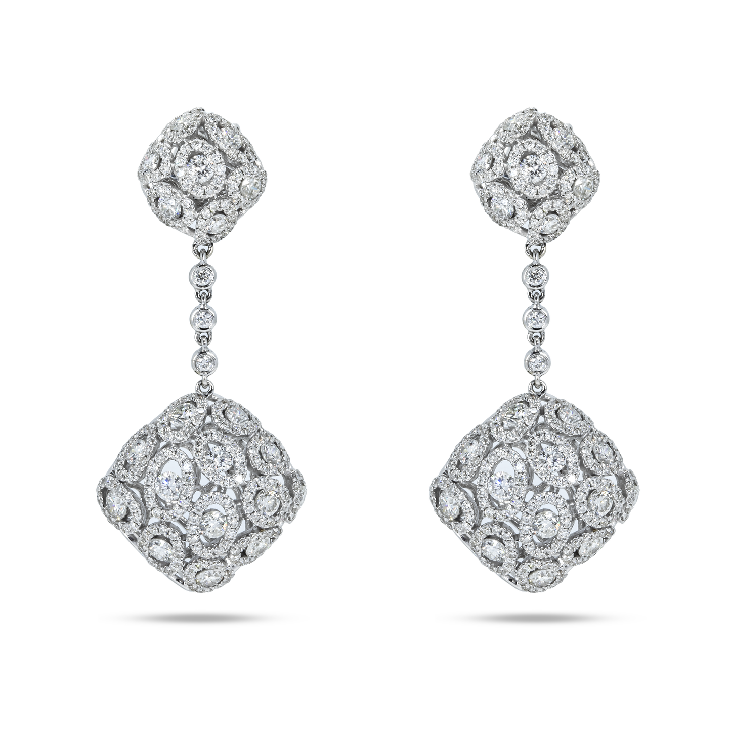 18K White Gold Detailed Diamond Drop Earrings 12.29ctw