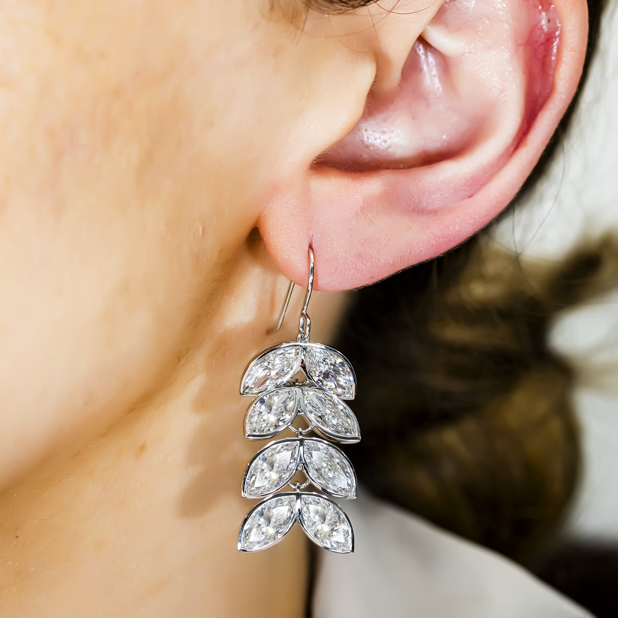 14K White Gold Cascading Petal Diamond Drop Earrings 16.69ctw