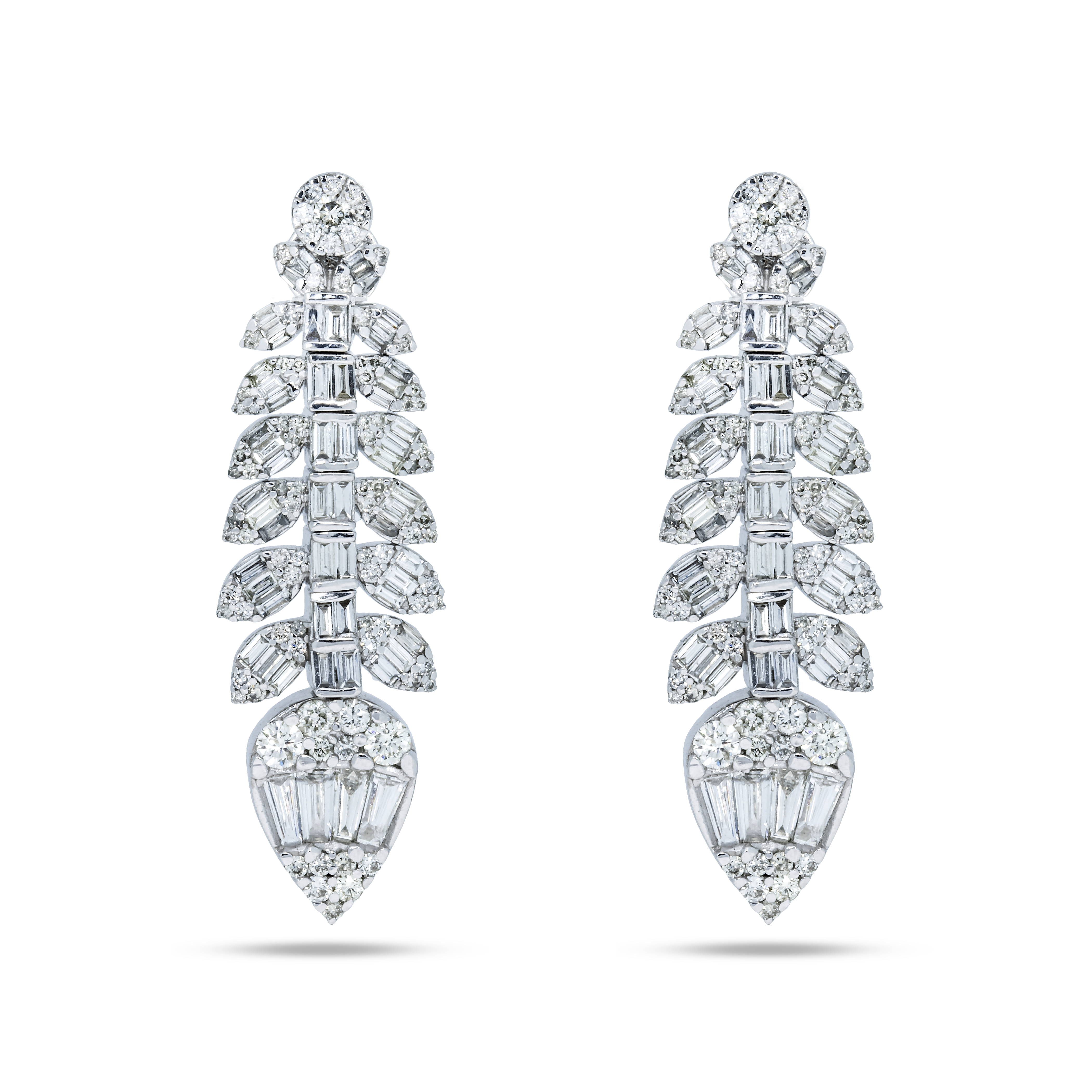 14K White Gold Petal Vine Diamond Drop Earrings 3.50Ctw
