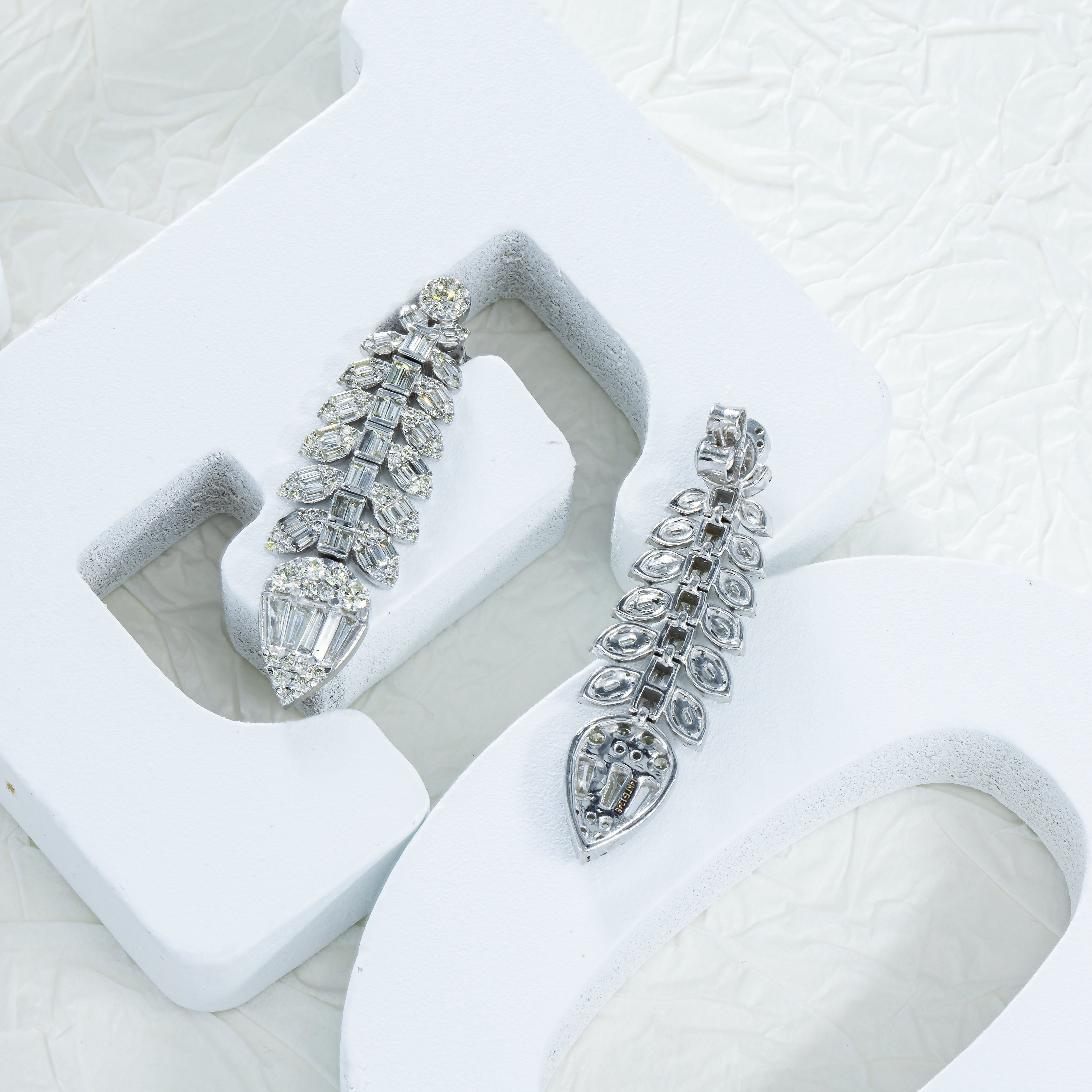 14K White Gold Petal Vine Diamond Drop Earrings 3.50Ctw