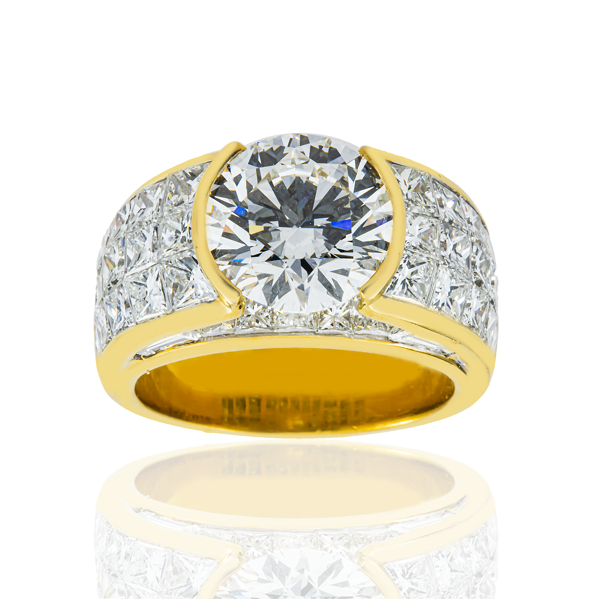 18K Yellow Gold 3.71ct Round Diamond Chandelier Ring 8.10ctw