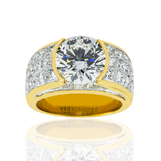 18K Yellow Gold 3.71ct Round Diamond Chandelier Ring 8.10ctw