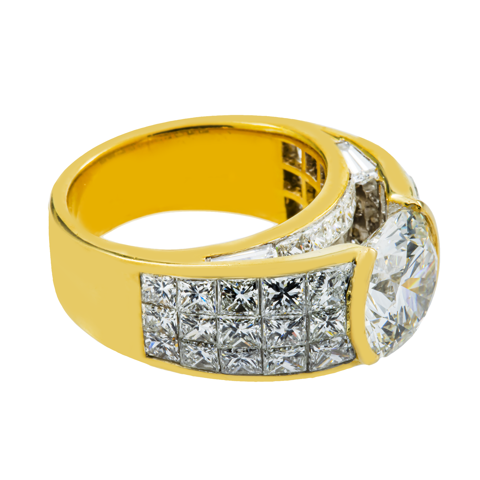 18K Yellow Gold 3.71ct Round Diamond Chandelier Ring 8.10ctw