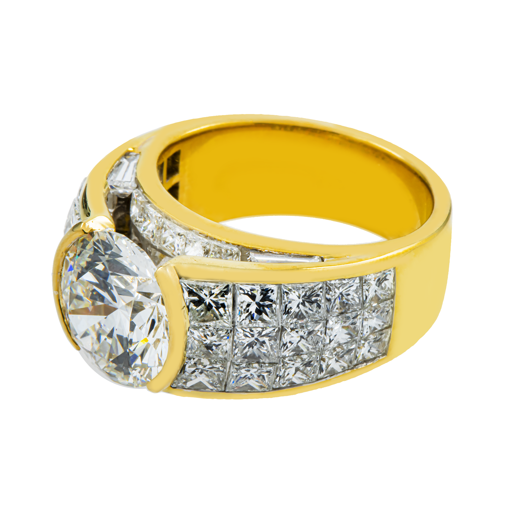 18K Yellow Gold 3.71ct Round Diamond Chandelier Ring 8.10ctw