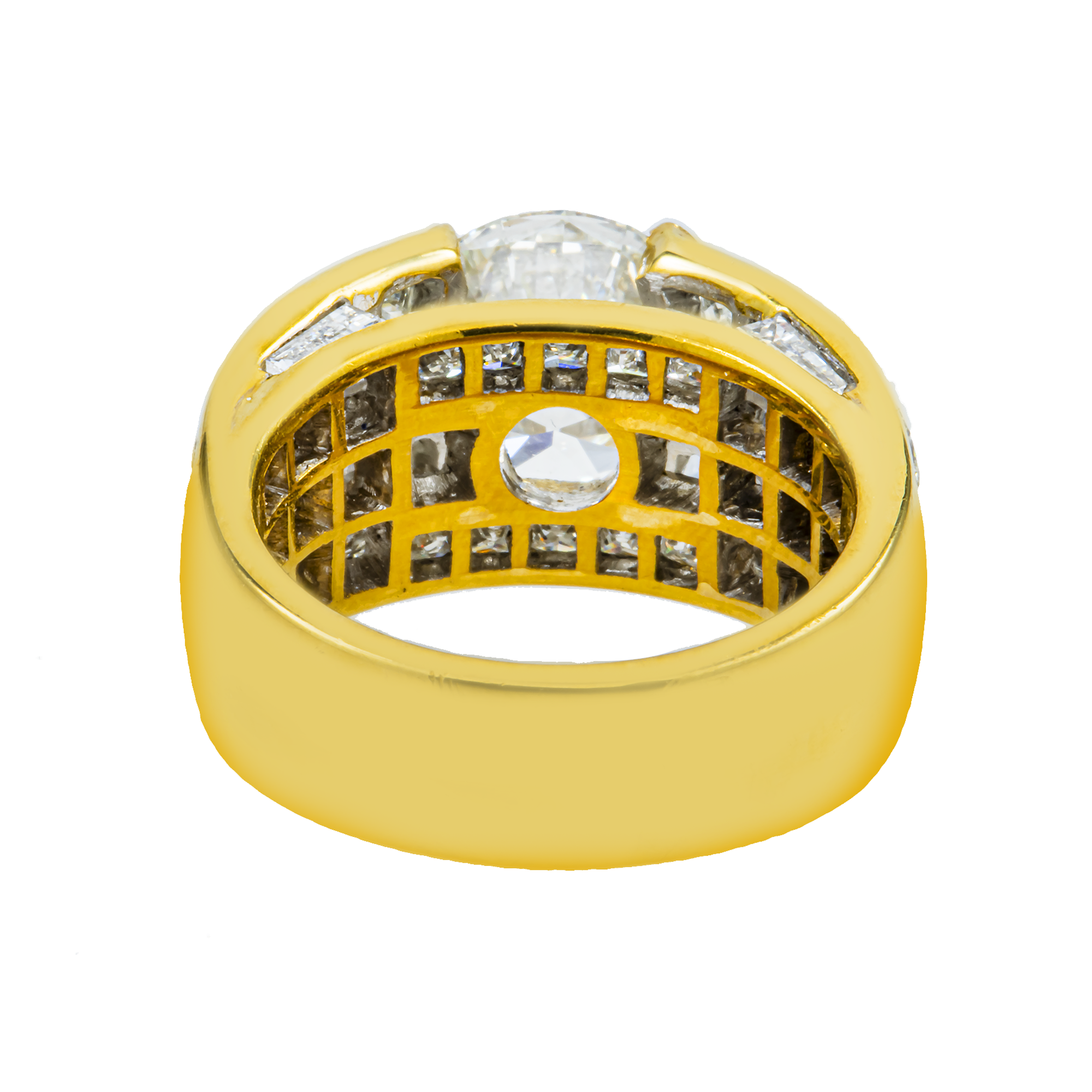 18K Yellow Gold 3.71ct Round Diamond Chandelier Ring 8.10ctw