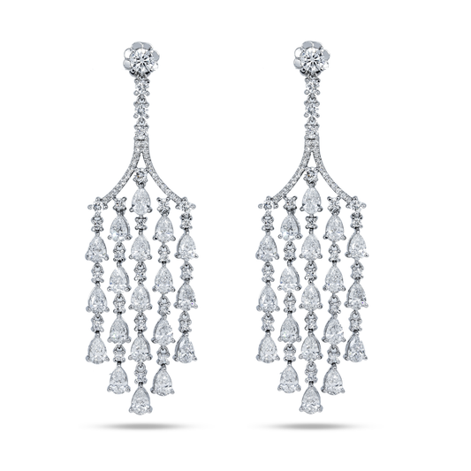 18K White Gold Pear Cut Diamond Chandelier Drop Earrings 10.50Ctw