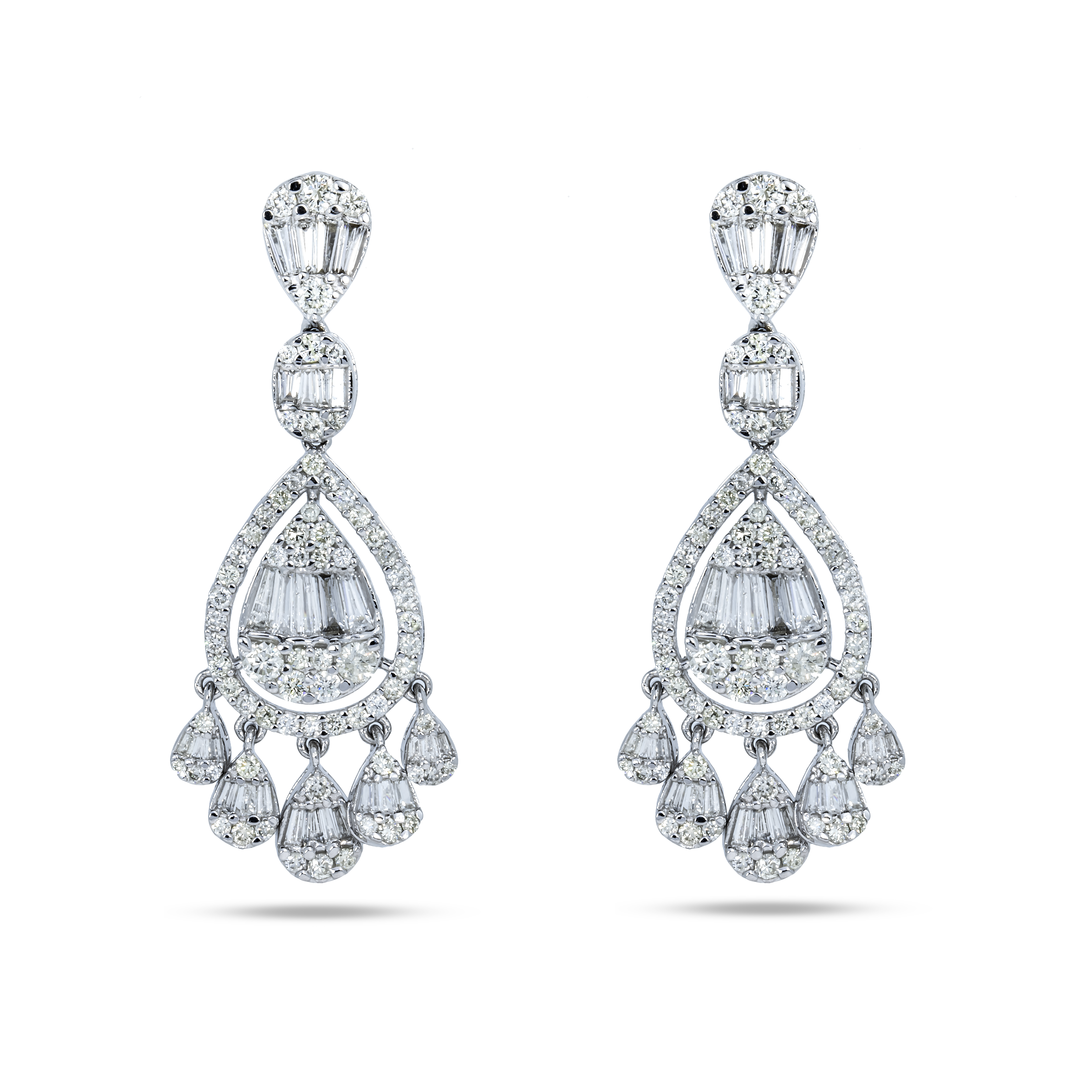 14K White Gold Diamond Teardrop Earrings 4.17Ctw