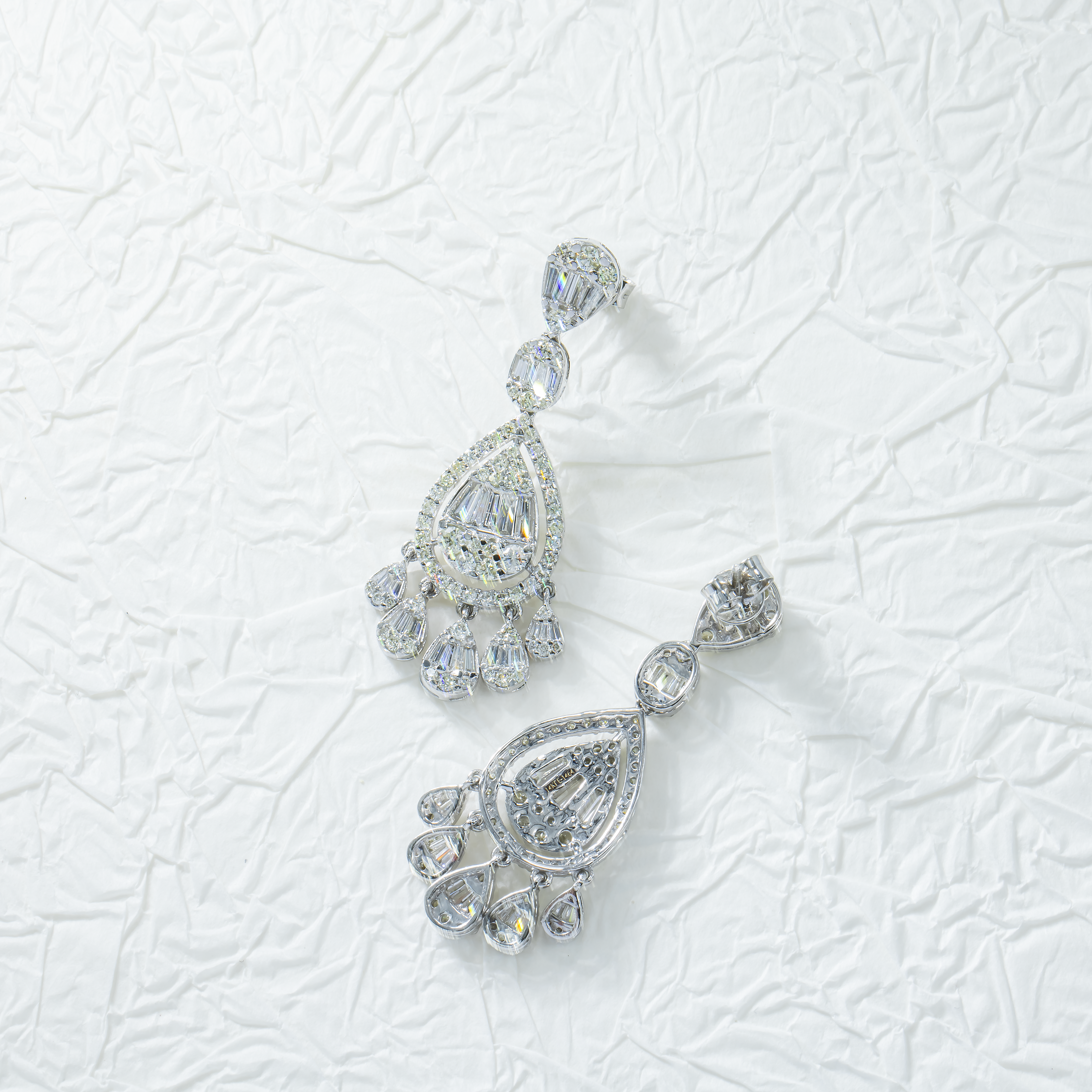 14K White Gold Diamond Teardrop Earrings 4.17Ctw